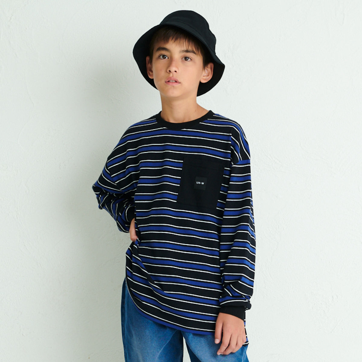 ディフィット D.FIT ボーダーBIG 長袖Tシャツ,ブルー×ブラック