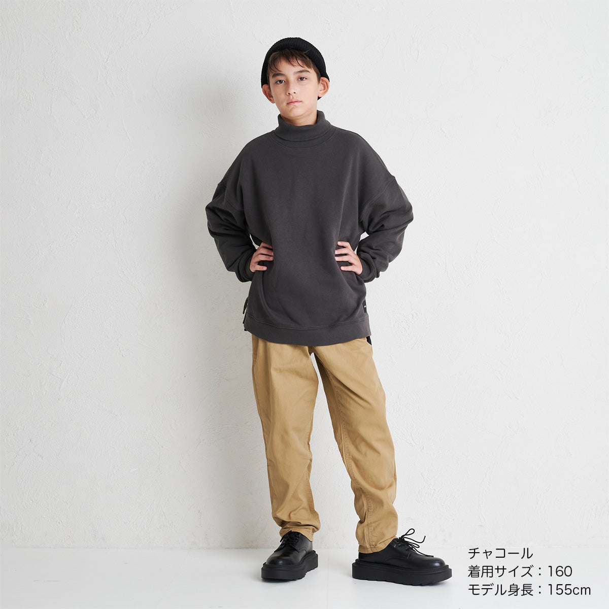 ディフィット D.FIT タートルネック裏毛BIGトレーナー,チャコール