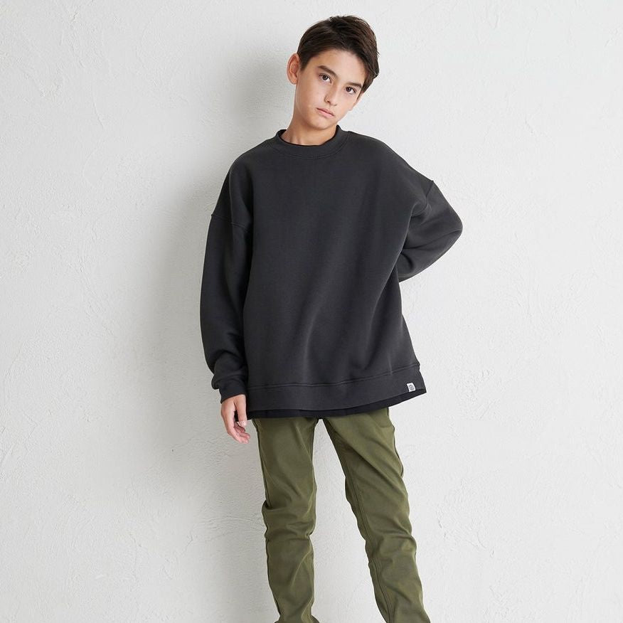 ディフィット D.FIT 裏起毛 2重襟 フェイクレイヤード BIG スウェットシャツ トレーナー BIGシルエット （チャコール×ブラック） チャコール×ブラック