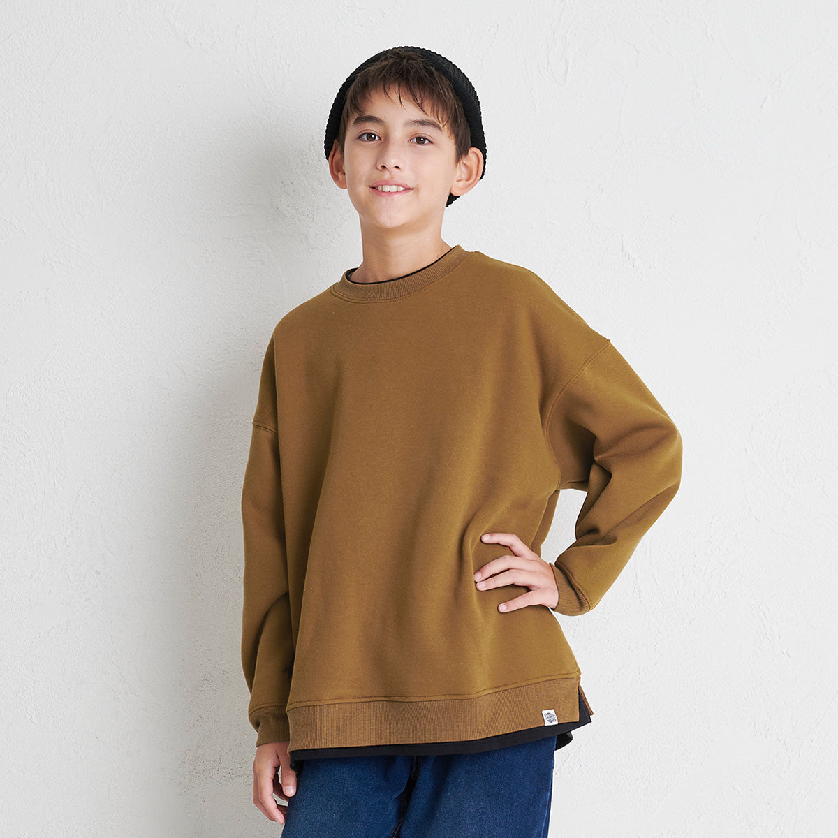 D.FIT Defeat Fleece Lined Double Collar Fake Layered BIG Sweatshirt Trainer BIG Silhouette