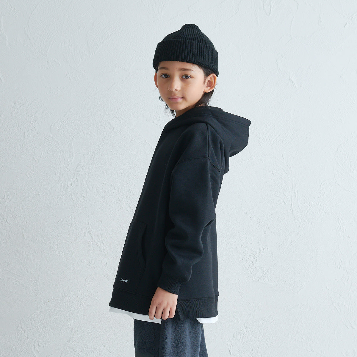ディフィット D.FIT 裾フェイクレイヤード オーバーサイズ 裏起毛フーディ （BLACK） BLACK