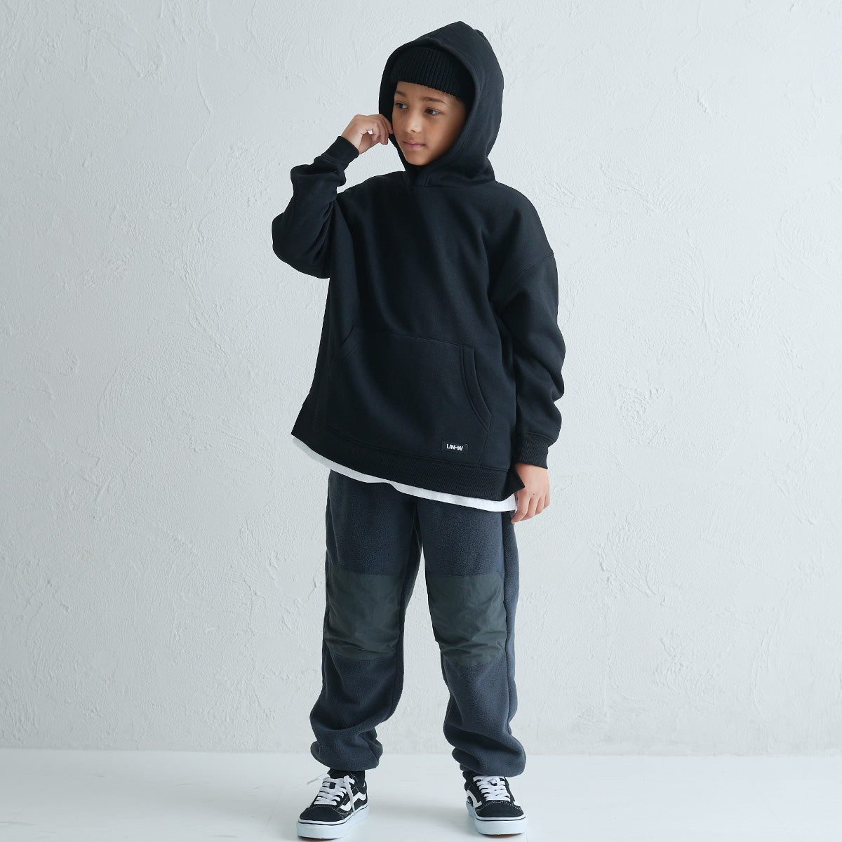 ディフィット D.FIT 裾フェイクレイヤード オーバーサイズ 裏起毛フーディ （BLACK） BLACK