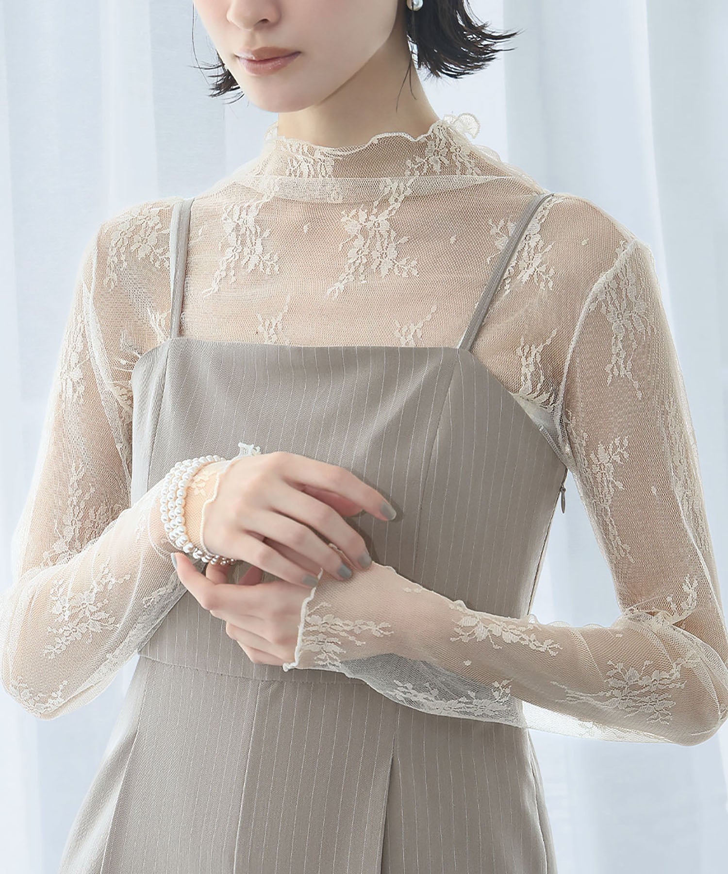 ガール GIRL フラワー刺繍チュールレースシアートップス 結婚式 パーティー オケージョン お呼ばれ （アイボリー） アイボリー