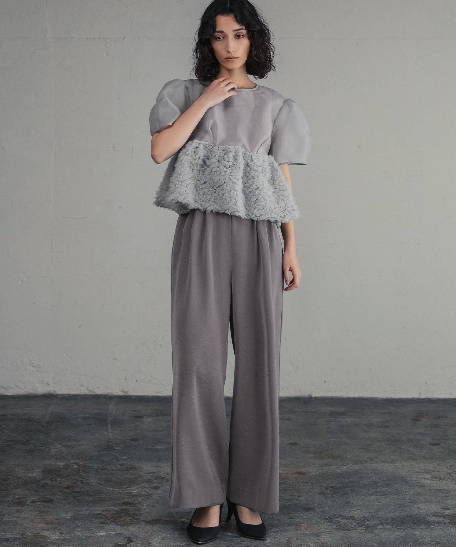 ガール GIRL フリルヘム パフスリーブ オールインワン パンツドレス 2点セット 結婚式 パーティードレス オケージョンドレス お呼ばれ 二次会 成人式 同窓会 （グレー） グレー