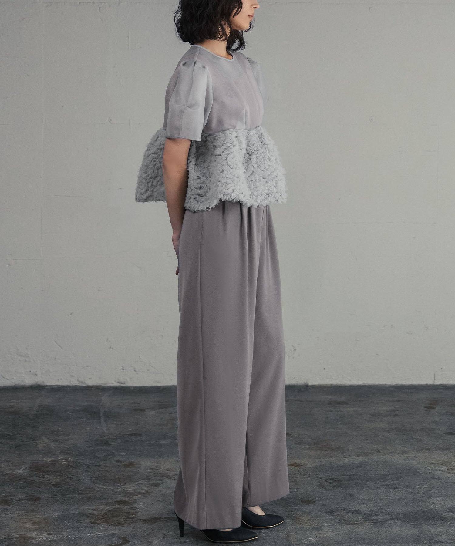 ガール GIRL フリルヘム パフスリーブ オールインワン パンツドレス 2点セット 結婚式 パーティードレス オケージョンドレス お呼ばれ 二次会 成人式 同窓会 （グレー） グレー