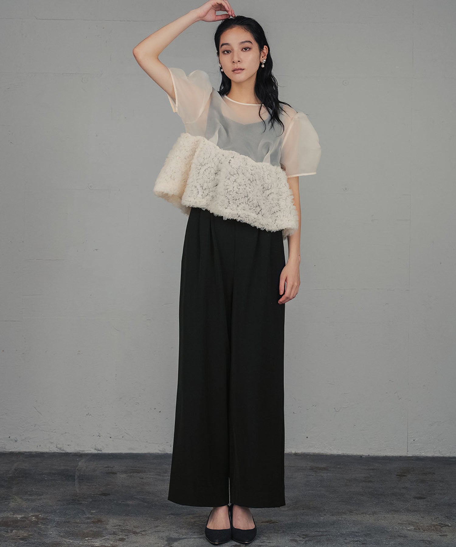 ガール GIRL フリルヘム パフスリーブ オールインワン パンツドレス 2点セット 結婚式 パーティードレス オケージョンドレス お呼ばれ 二次会 成人式 同窓会 （ベージュブラック） ベージュブラック