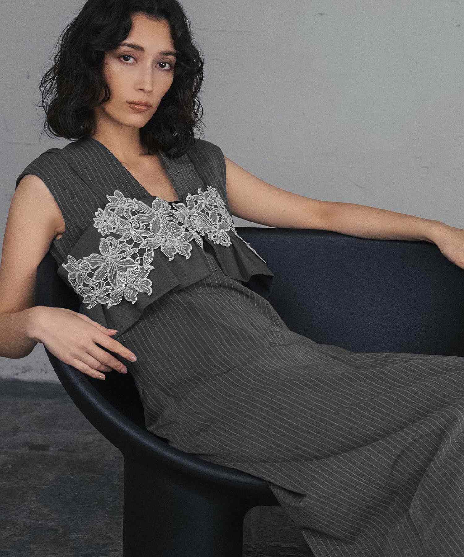 ガール GIRL ピンストライプ ビスチェ ワンピース 2点セット ロング 結婚式 ワンピース パーティードレス オケージョンドレス お呼ばれ 二次会 成人式 同窓会 （グレー） グレー