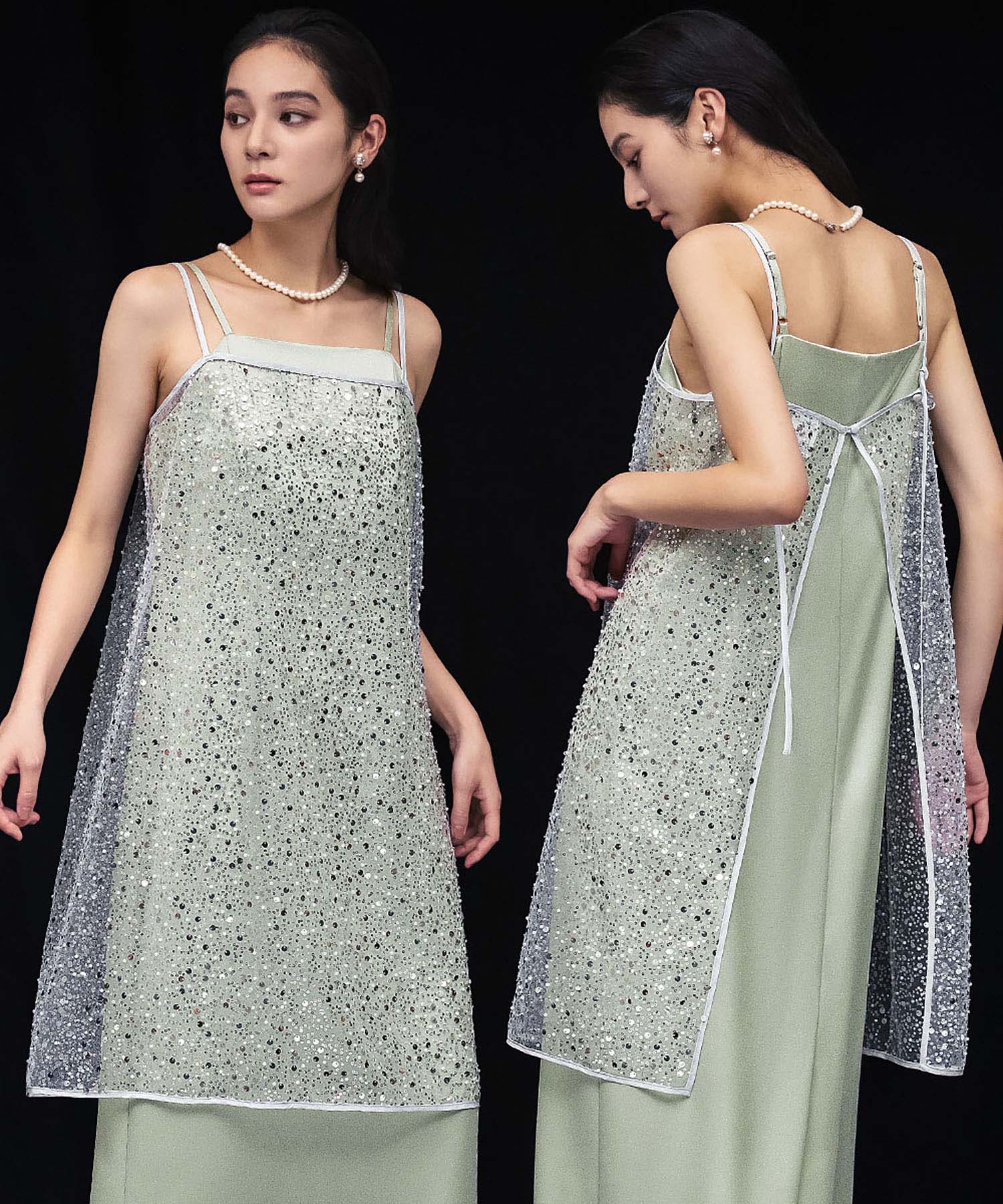 ガール GIRL レイヤードスパンコールチュニック キャミソール キャミワンピ ラップスカート 2WAY 結婚式 ワンピース パーティードレス オケージョンドレス お呼ばれ 二次会 成人式 同窓会 （オフホワイト） オフホワイト