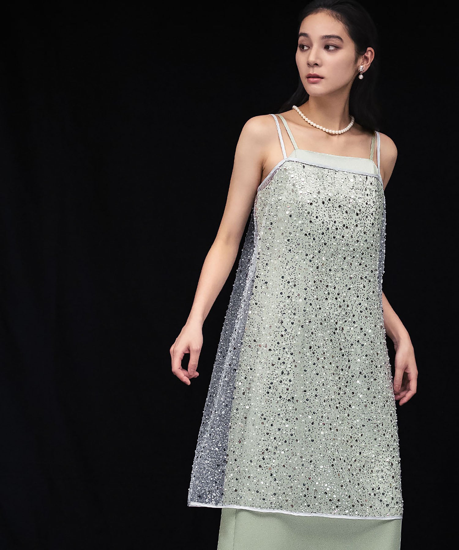 ガール GIRL レイヤードスパンコールチュニック キャミソール キャミワンピ ラップスカート 2WAY 結婚式 ワンピース パーティードレス オケージョンドレス お呼ばれ 二次会 成人式 同窓会 （オフホワイト） オフホワイト