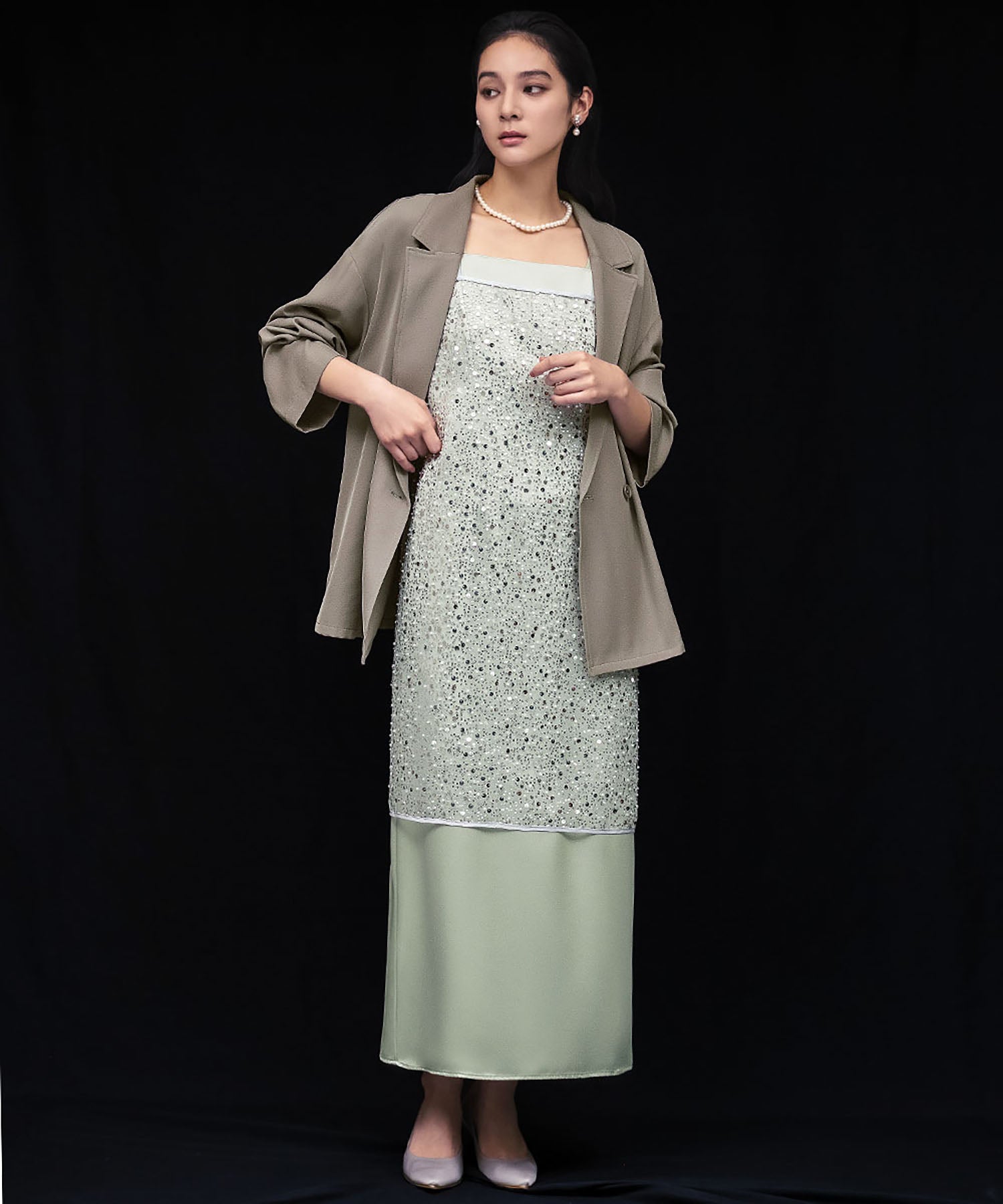 ガール GIRL レイヤードスパンコールチュニック キャミソール キャミワンピ ラップスカート 2WAY 結婚式 ワンピース パーティードレス オケージョンドレス お呼ばれ 二次会 成人式 同窓会 （オフホワイト） オフホワイト