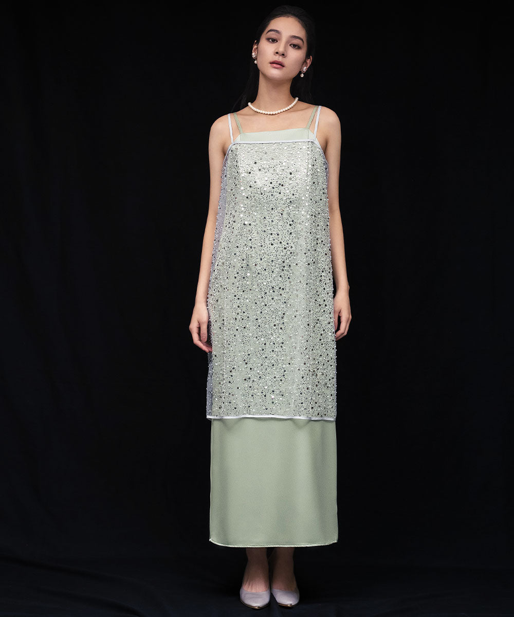 ガール GIRL レイヤードスパンコールチュニック キャミソール キャミワンピ ラップスカート 2WAY 結婚式 ワンピース パーティードレス オケージョンドレス お呼ばれ 二次会 成人式 同窓会 （オフホワイト） オフホワイト