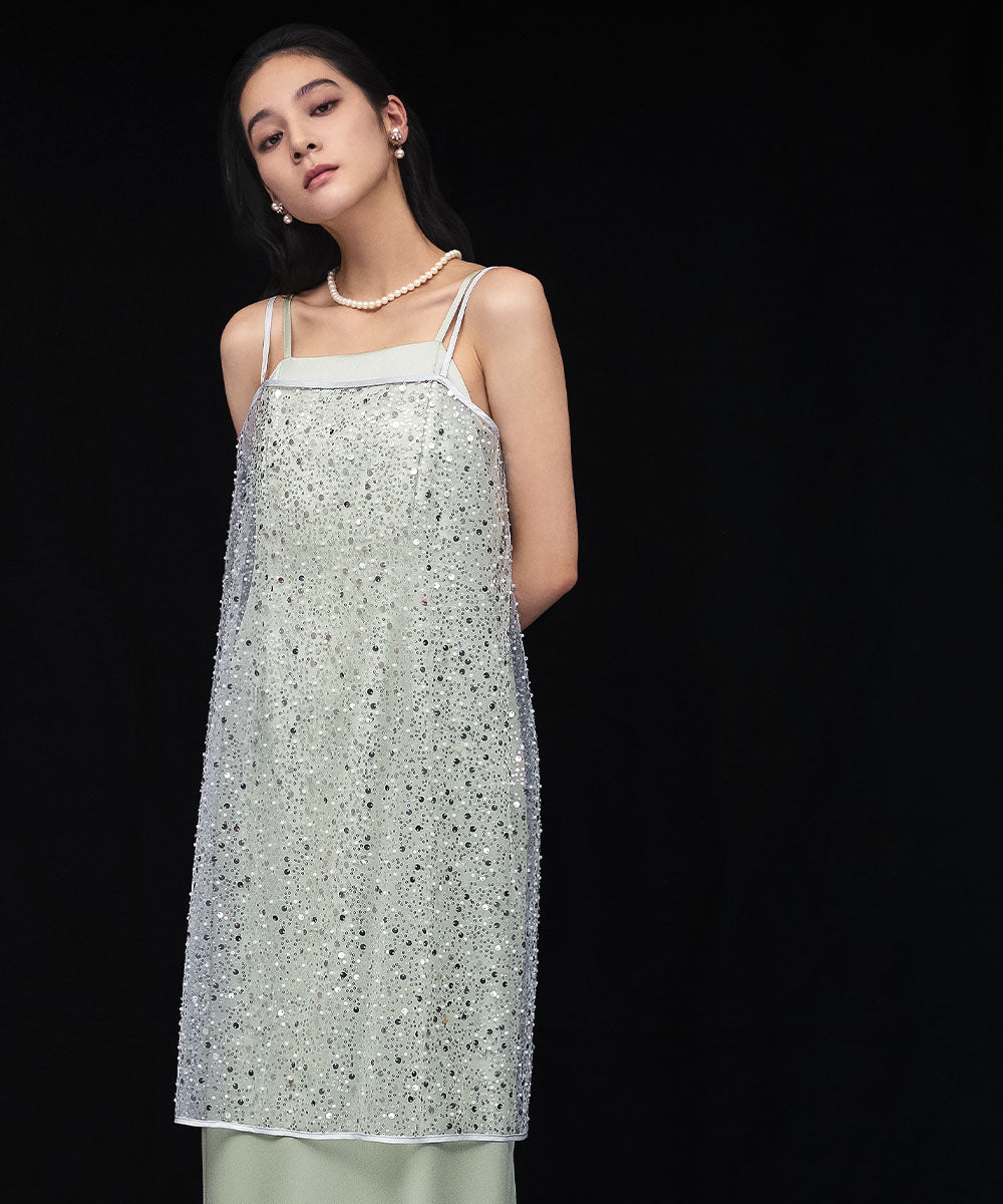 ガール GIRL レイヤードスパンコールチュニック キャミソール キャミワンピ ラップスカート 2WAY 結婚式 ワンピース パーティードレス オケージョンドレス お呼ばれ 二次会 成人式 同窓会 （オフホワイト） オフホワイト
