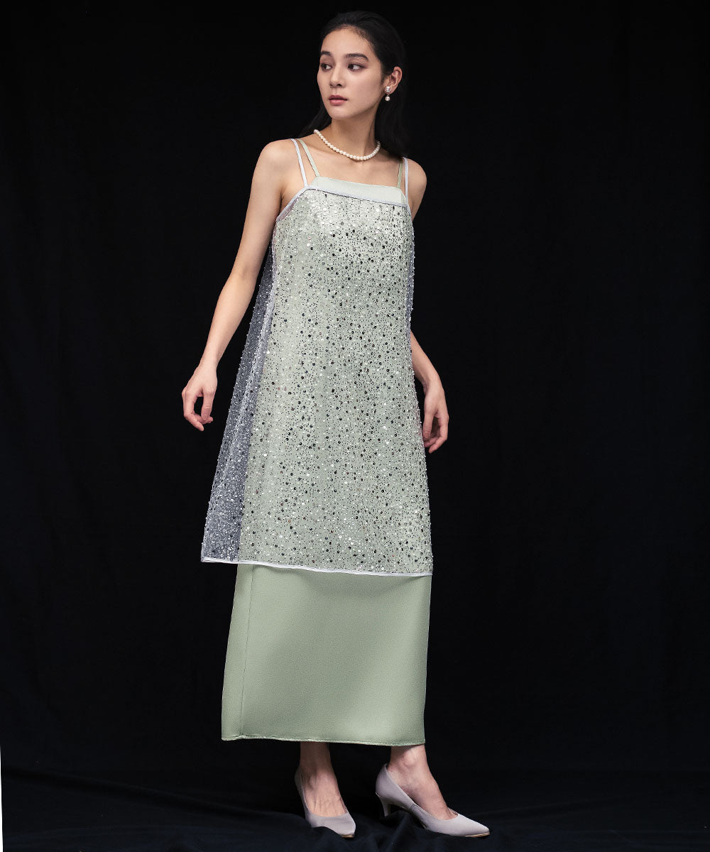 ガール GIRL レイヤードスパンコールチュニック キャミソール キャミワンピ ラップスカート 2WAY 結婚式 ワンピース パーティードレス オケージョンドレス お呼ばれ 二次会 成人式 同窓会 （オフホワイト） オフホワイト
