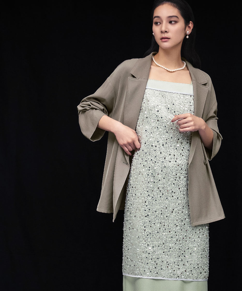 ガール GIRL レイヤードスパンコールチュニック キャミソール キャミワンピ ラップスカート 2WAY 結婚式 ワンピース パーティードレス オケージョンドレス お呼ばれ 二次会 成人式 同窓会 （オフホワイト） オフホワイト