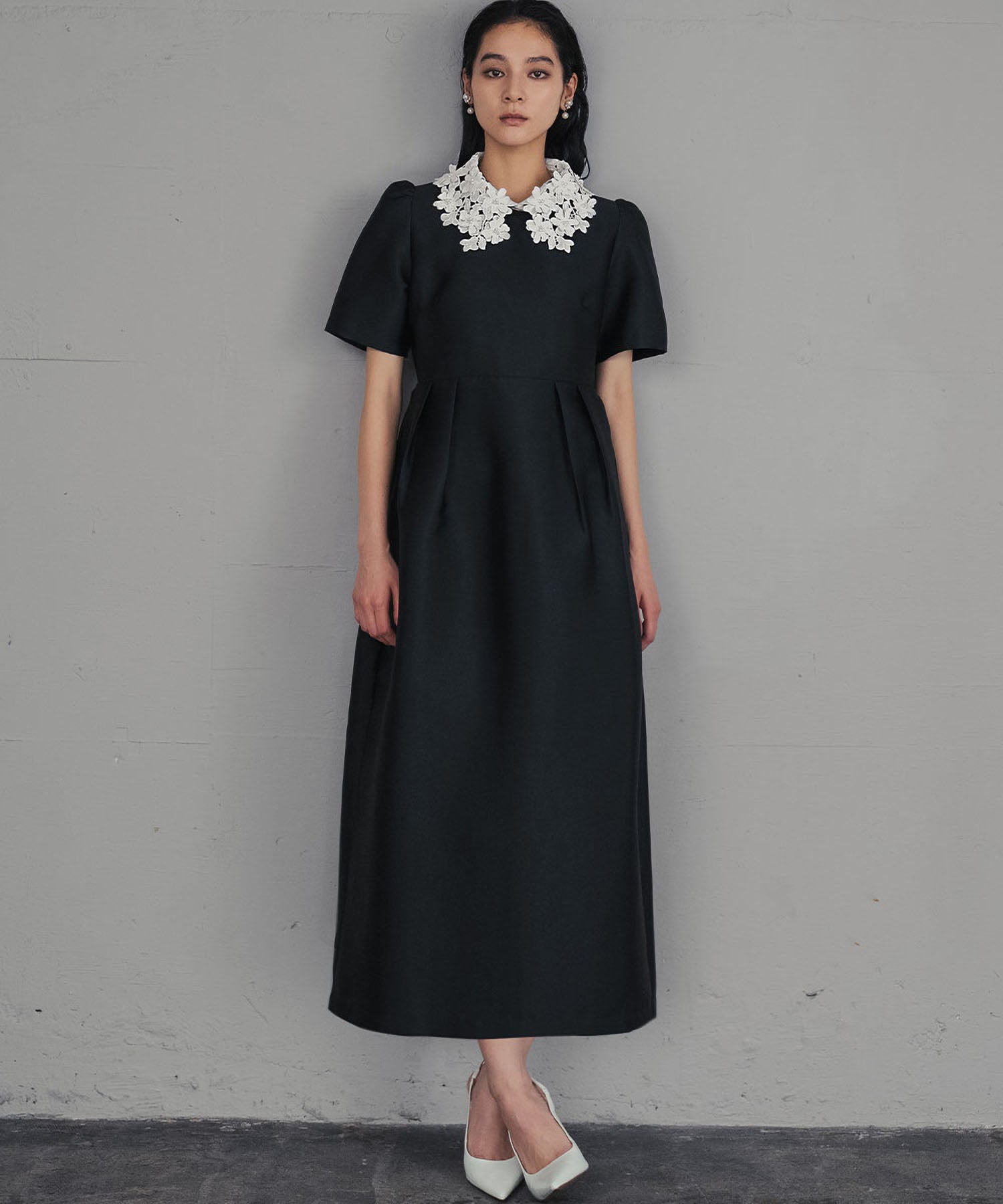 ガール GIRL レースカラー 2wayコクーンシルエット パフスリーブ 結婚式 ワンピース パーティードレス オケージョンドレス お呼ばれ 二次会 成人式 同窓会 （ブラックアイボリー） ブラックアイボリー