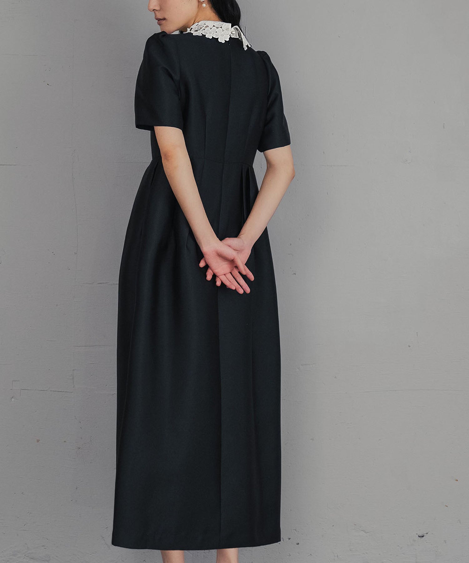 ガール GIRL レースカラー 2wayコクーンシルエット パフスリーブ 結婚式 ワンピース パーティードレス オケージョンドレス お呼ばれ 二次会 成人式 同窓会 （ブラックアイボリー） ブラックアイボリー