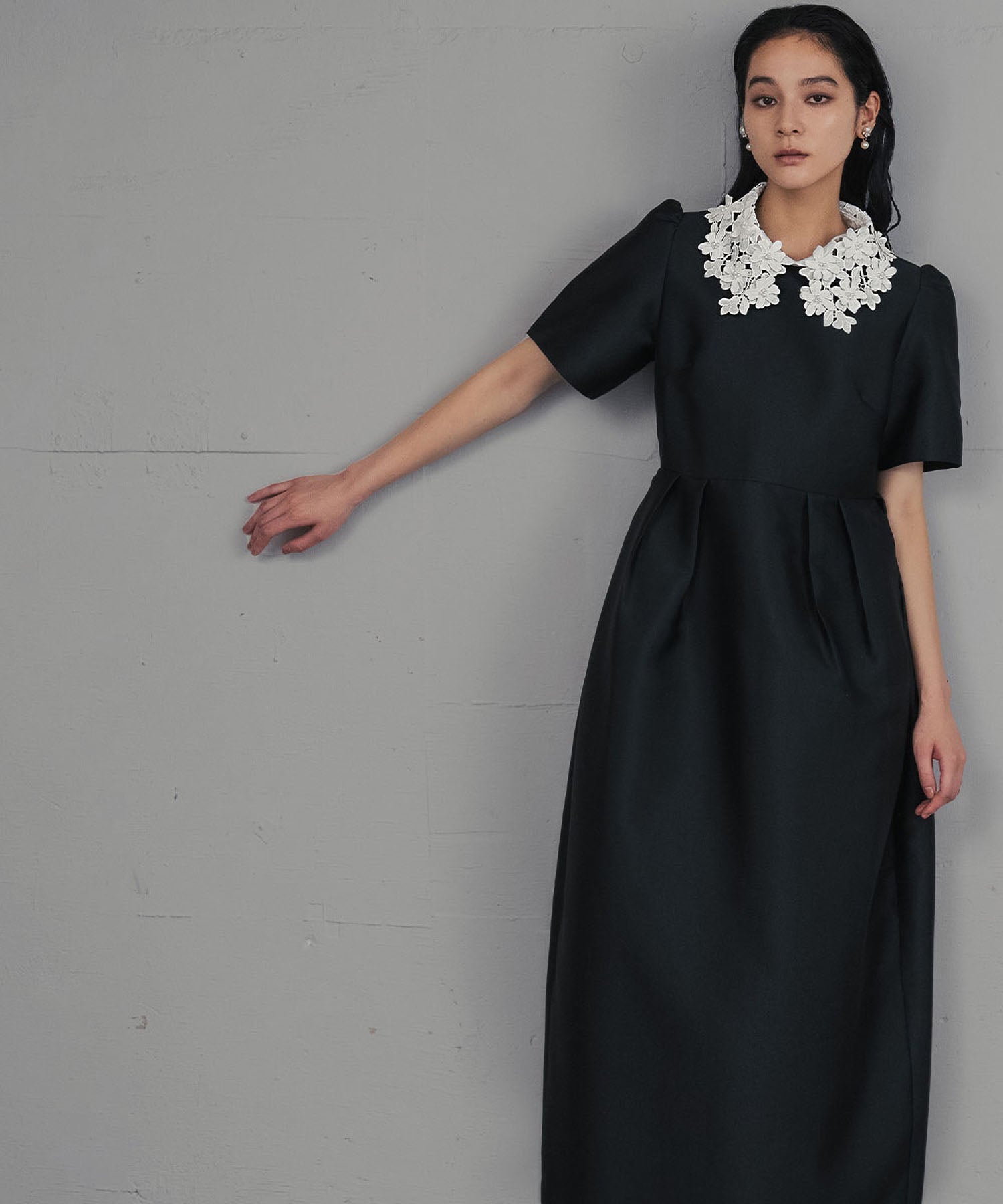 ガール GIRL レースカラー 2wayコクーンシルエット パフスリーブ 結婚式 ワンピース パーティードレス オケージョンドレス お呼ばれ 二次会 成人式 同窓会 （ブラックアイボリー） ブラックアイボリー