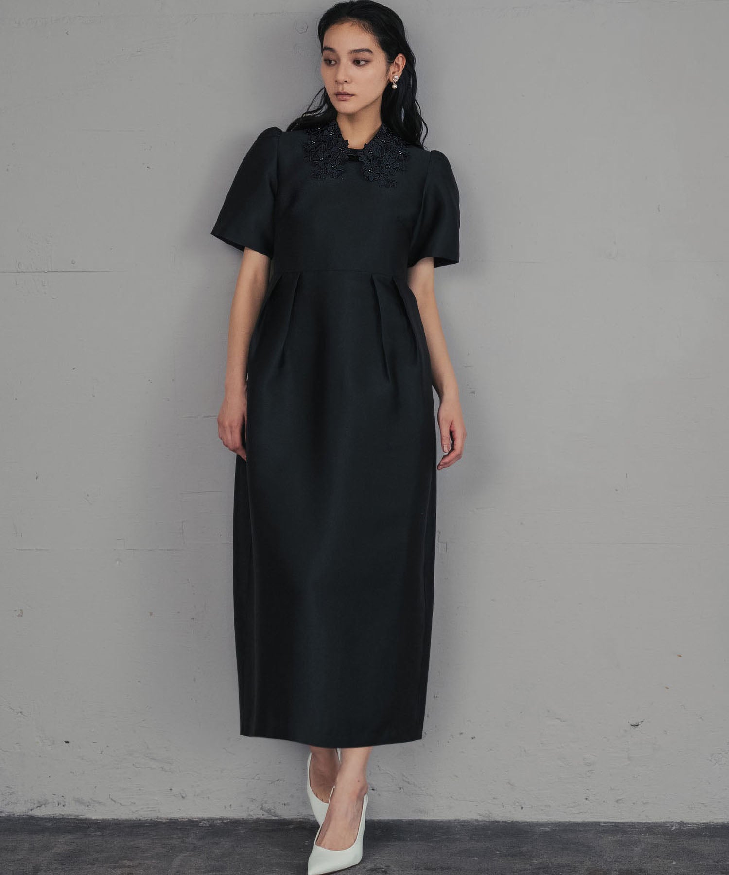ガール GIRL レースカラー 2wayコクーンシルエット パフスリーブ 結婚式 ワンピース パーティードレス オケージョンドレス お呼ばれ 二次会 成人式 同窓会 （ブラック） ブラック