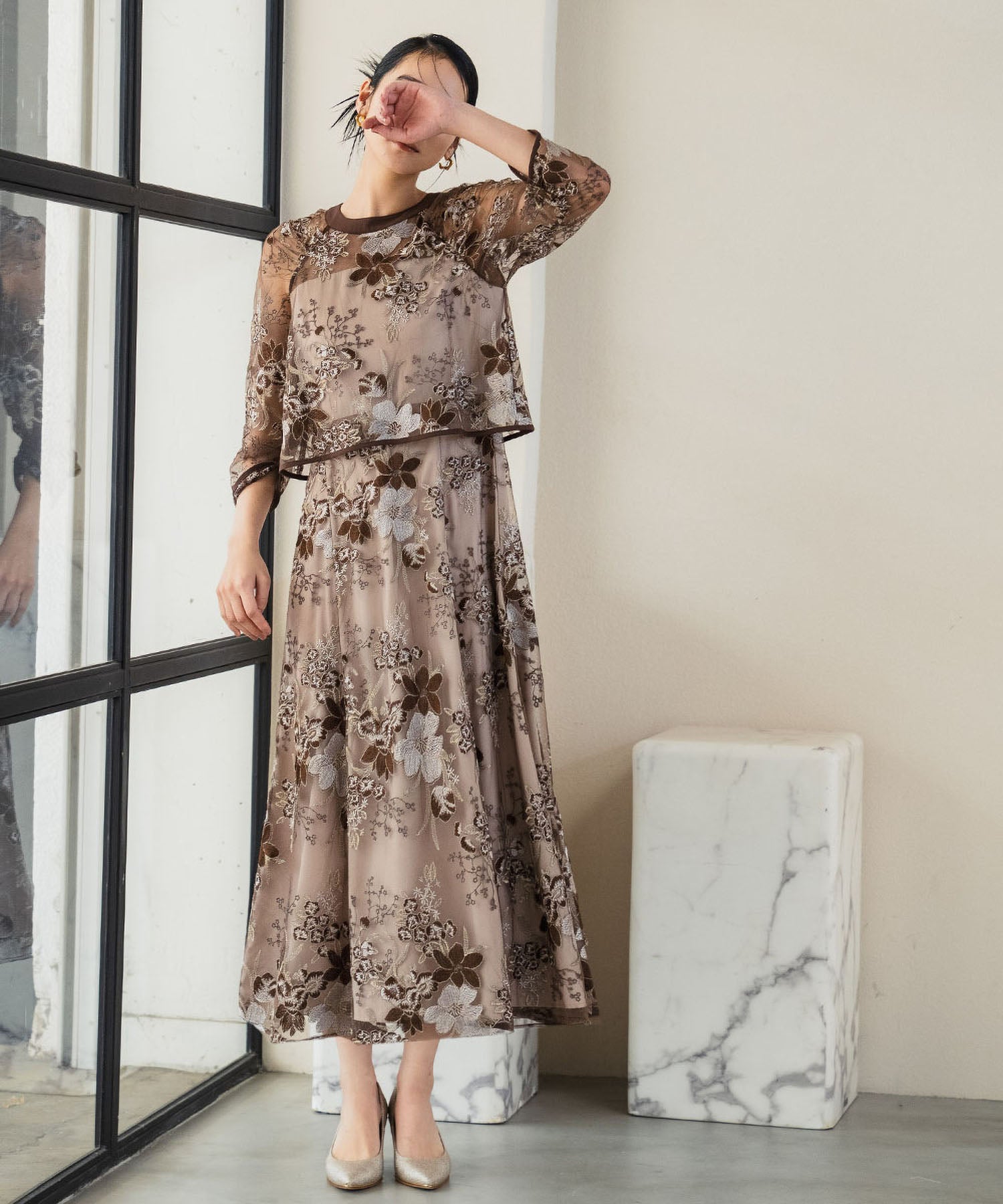 ガール GIRL レース刺繍 ドッキングボレロ フレア ロング 結婚式 ワンピース パーティードレス オケージョンドレス お呼ばれ 二次会 成人式 同窓会 （ブラウン） ブラウン