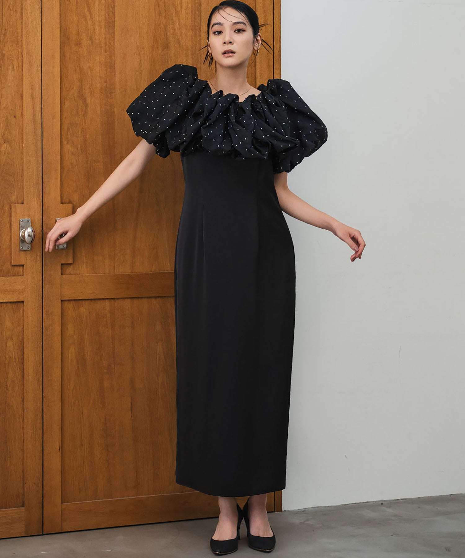 ガール GIRL クラウドライクバルーントップス ドット ショート丈 結婚式 お呼ばれ オケージョン パーティードレス 二次会 成人式 同窓会 （ブラック） ブラック