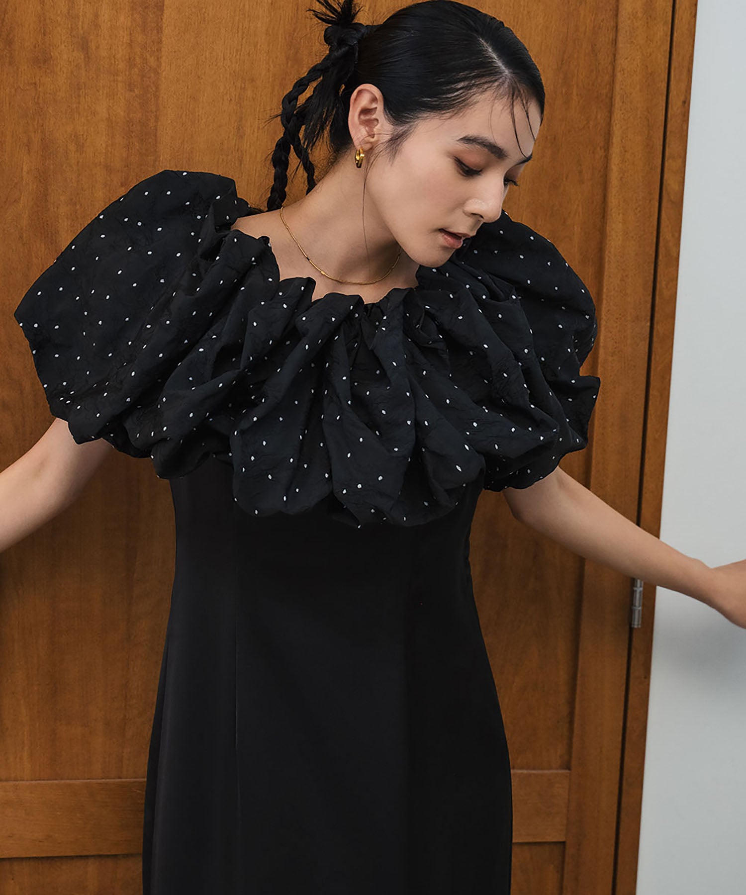 ガール GIRL クラウドライクバルーントップス ドット ショート丈 結婚式 お呼ばれ オケージョン パーティードレス 二次会 成人式 同窓会 （ブラック） ブラック