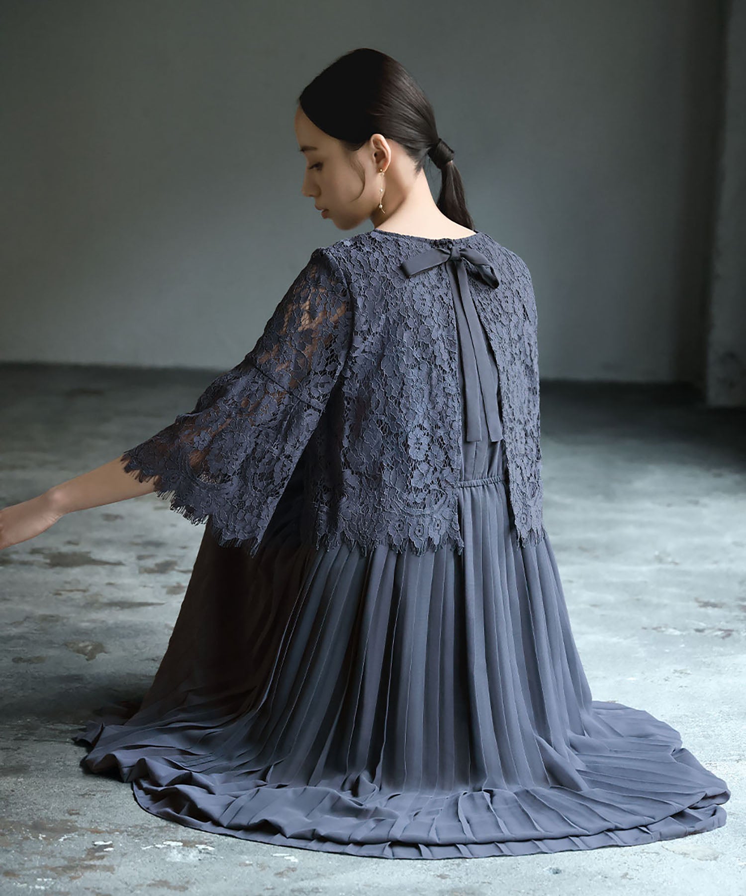 ガール GIRL レースブラウス＆プリーツスカートドッキング結婚式ワンピースドレス