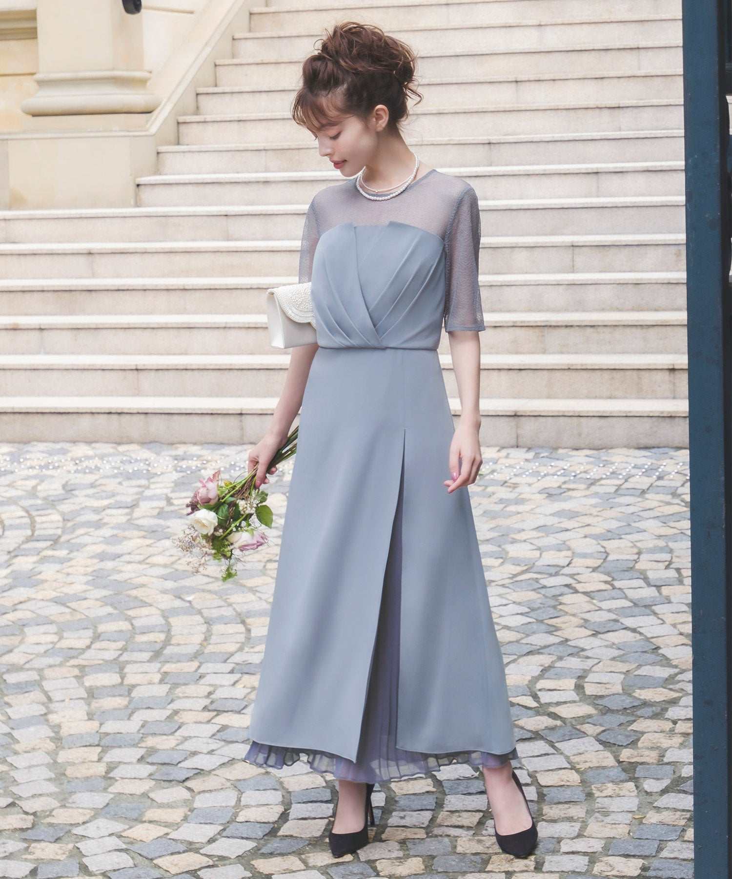 Girl Bustier-style Asymmetrical Design Pleated Long Wedding Dress Part