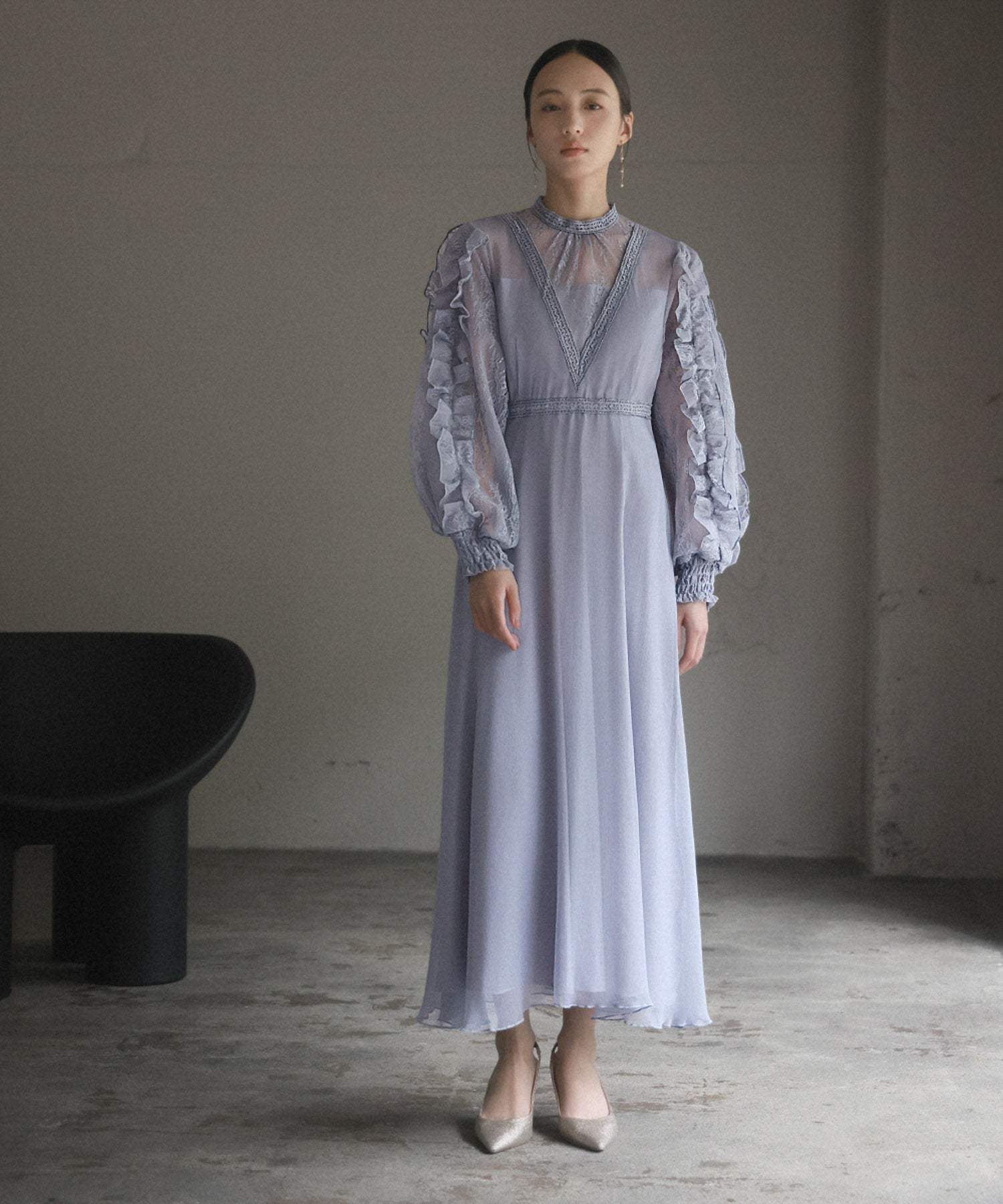 Girl Sleeve Frill Lace Transition Flare Long Wedding Dress Party Dress
