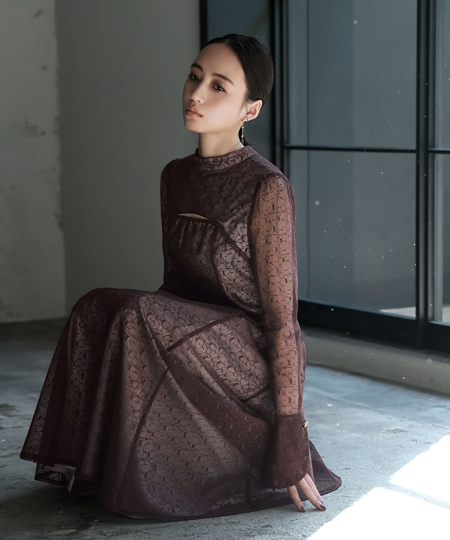 Girl GIRL Back Open Geometric Lace Flare Long Length Wedding Dress Party Dress