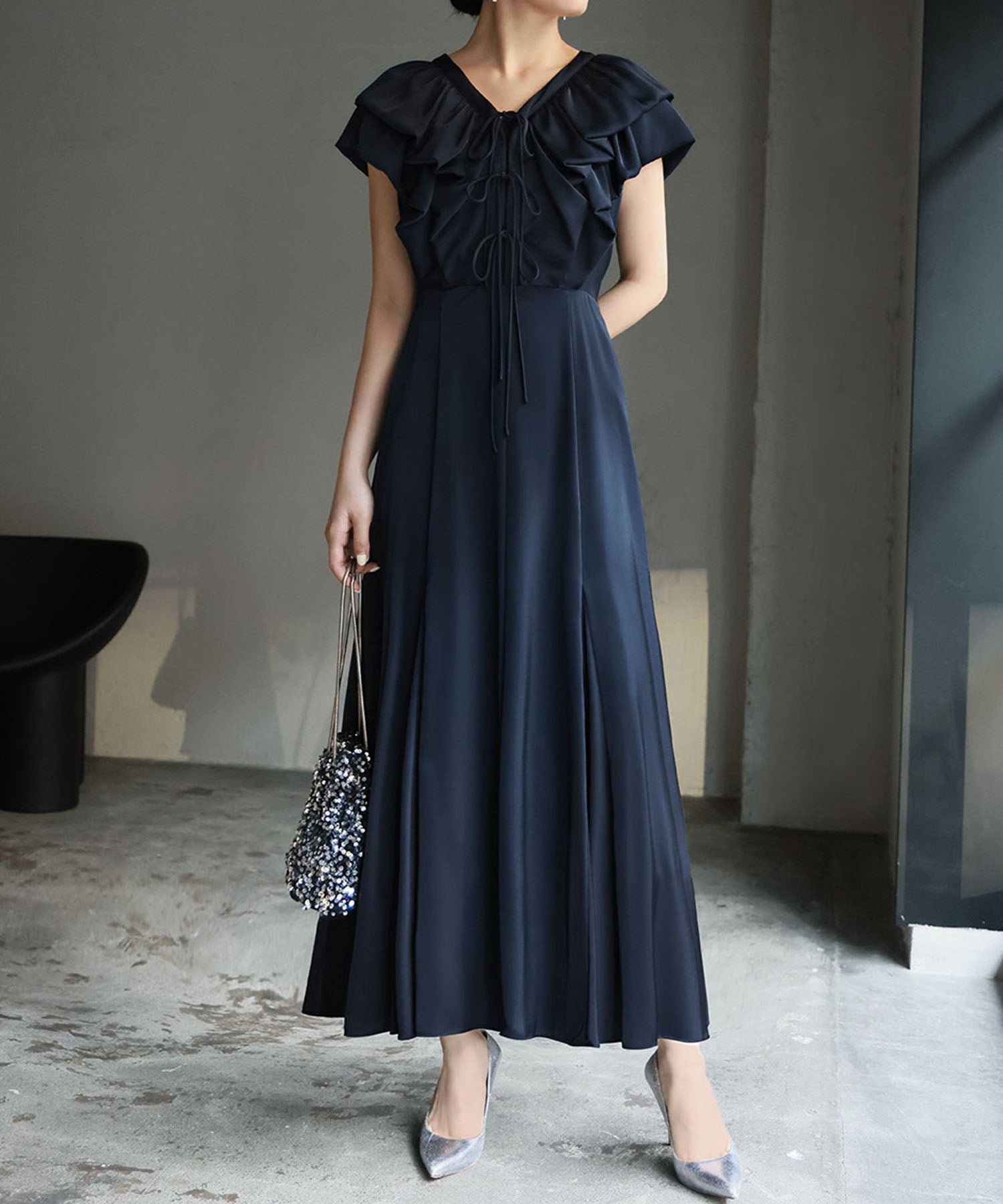 Girl Front Frill V-Neck Flare Long Wedding Dress Party Dress Occasion Dress Invitation Second Party Coming of Age Ceremony Reunion