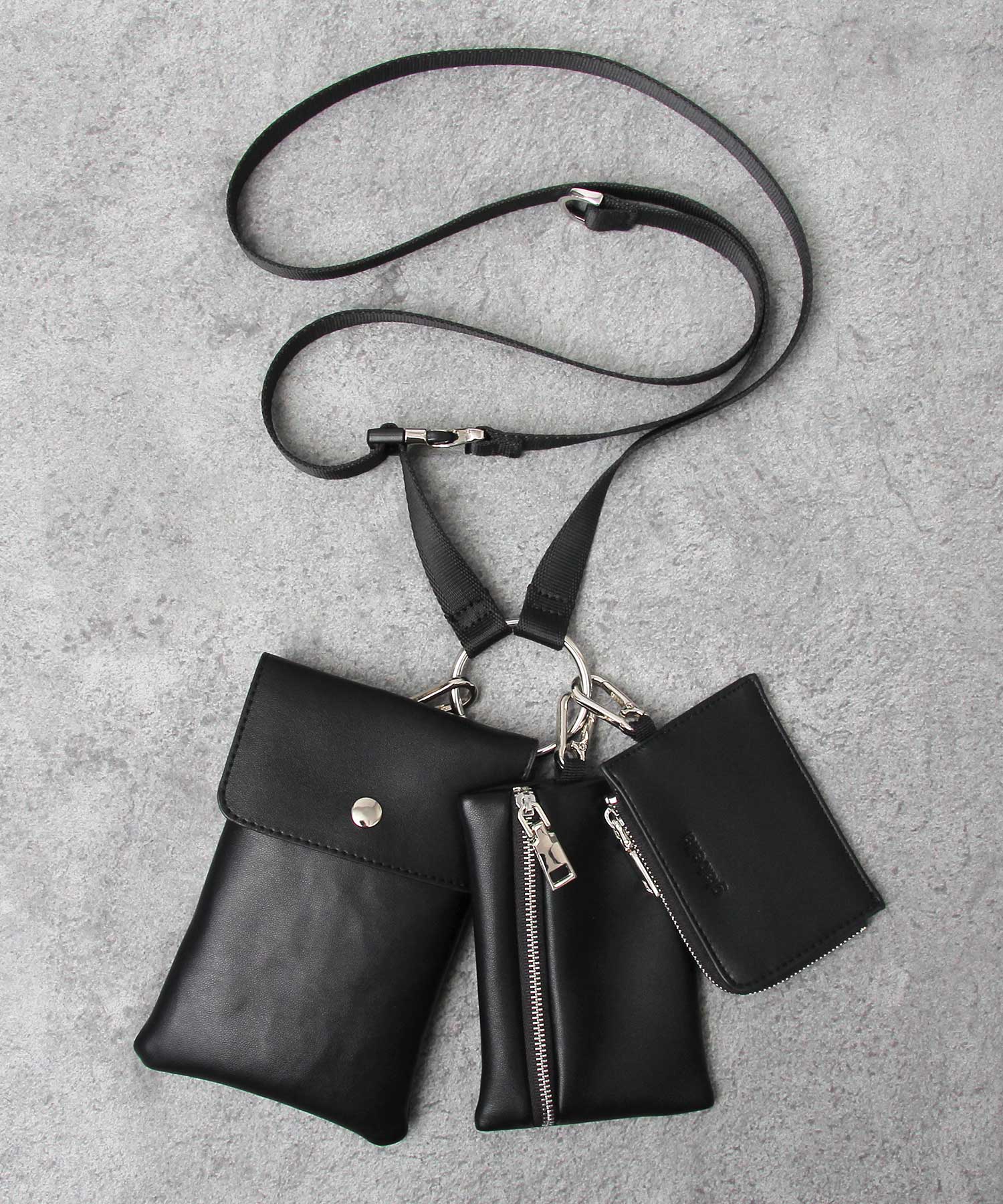 Gravela glabella shoulder bag 3-way multi mini shoulder bag neck pouch Synthetic Leather