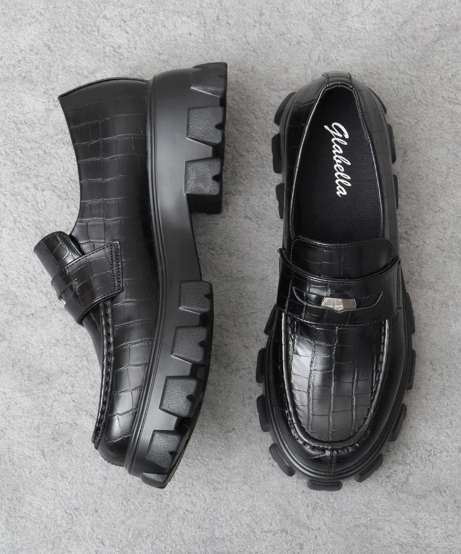 グラベラ glabella コインローファー 厚底 ローファー トラックソール 黒 （ブラック A） ブラック₋A