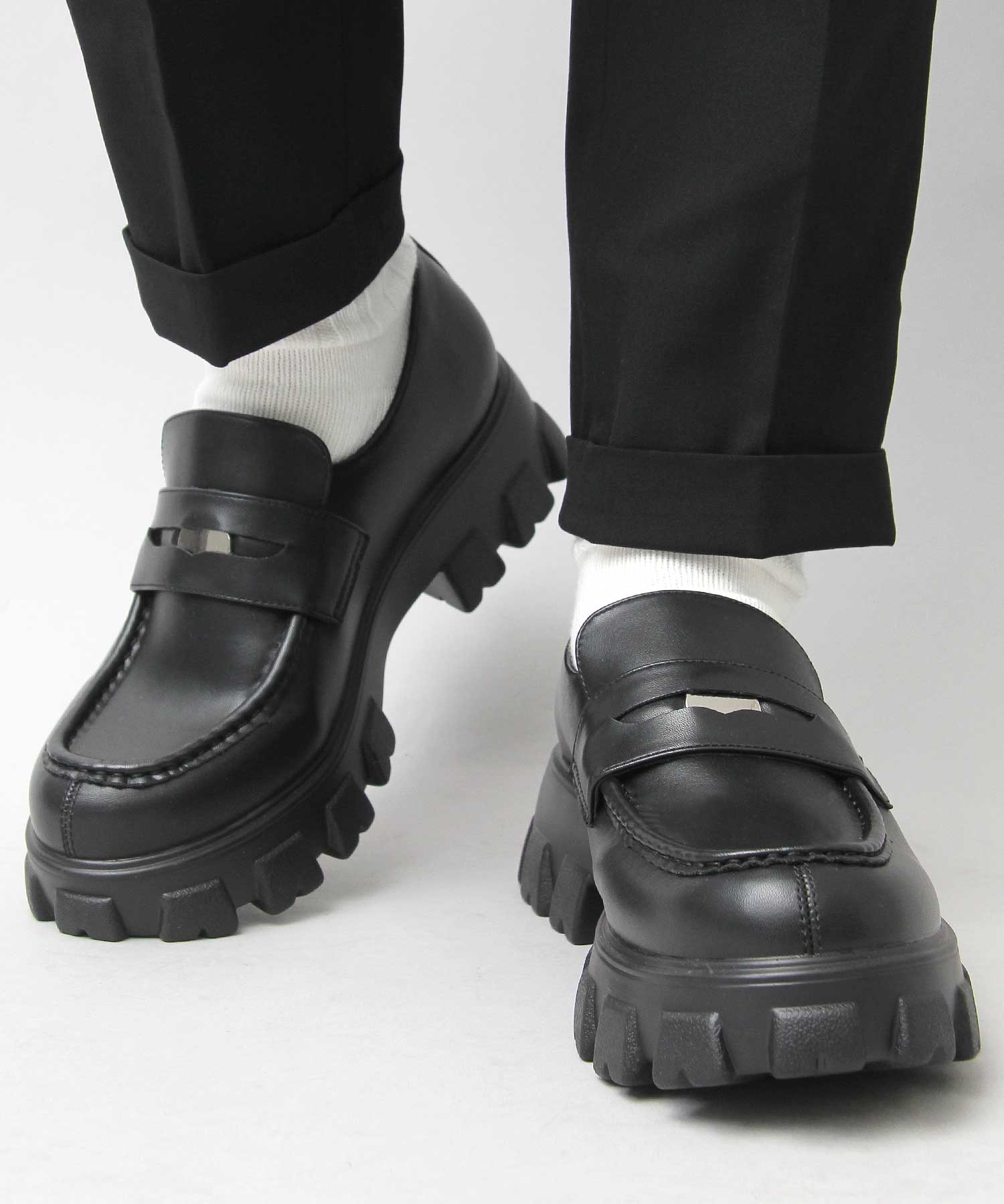 グラベラ glabella コインローファー 厚底 ローファー トラックソール 黒 （ブラック A） ブラック₋A