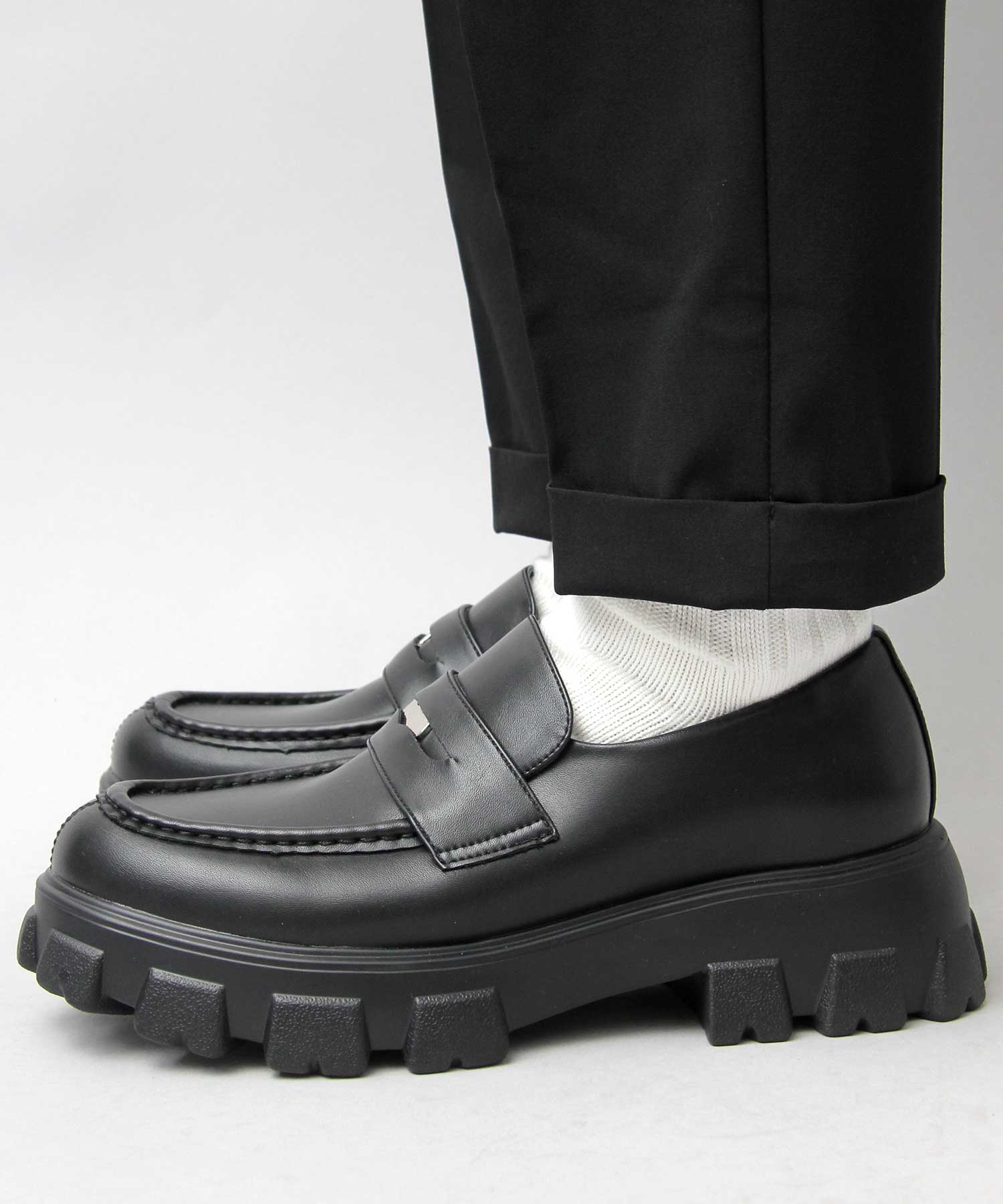 グラベラ glabella コインローファー 厚底 ローファー トラックソール 黒 （ブラック A） ブラック₋A