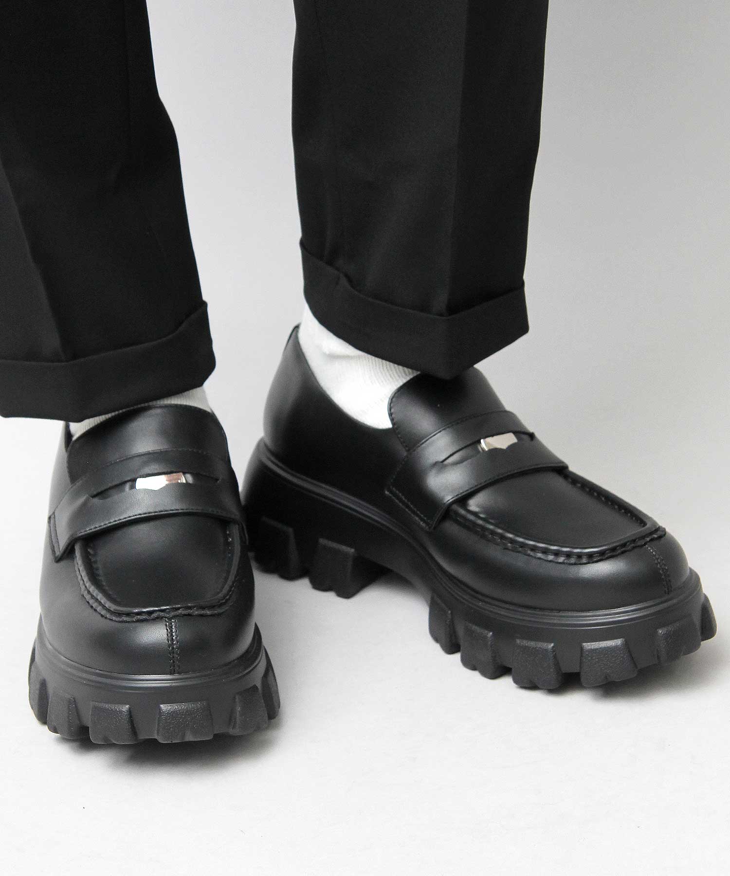 グラベラ glabella コインローファー 厚底 ローファー トラックソール 黒 （ブラック A） ブラック₋A