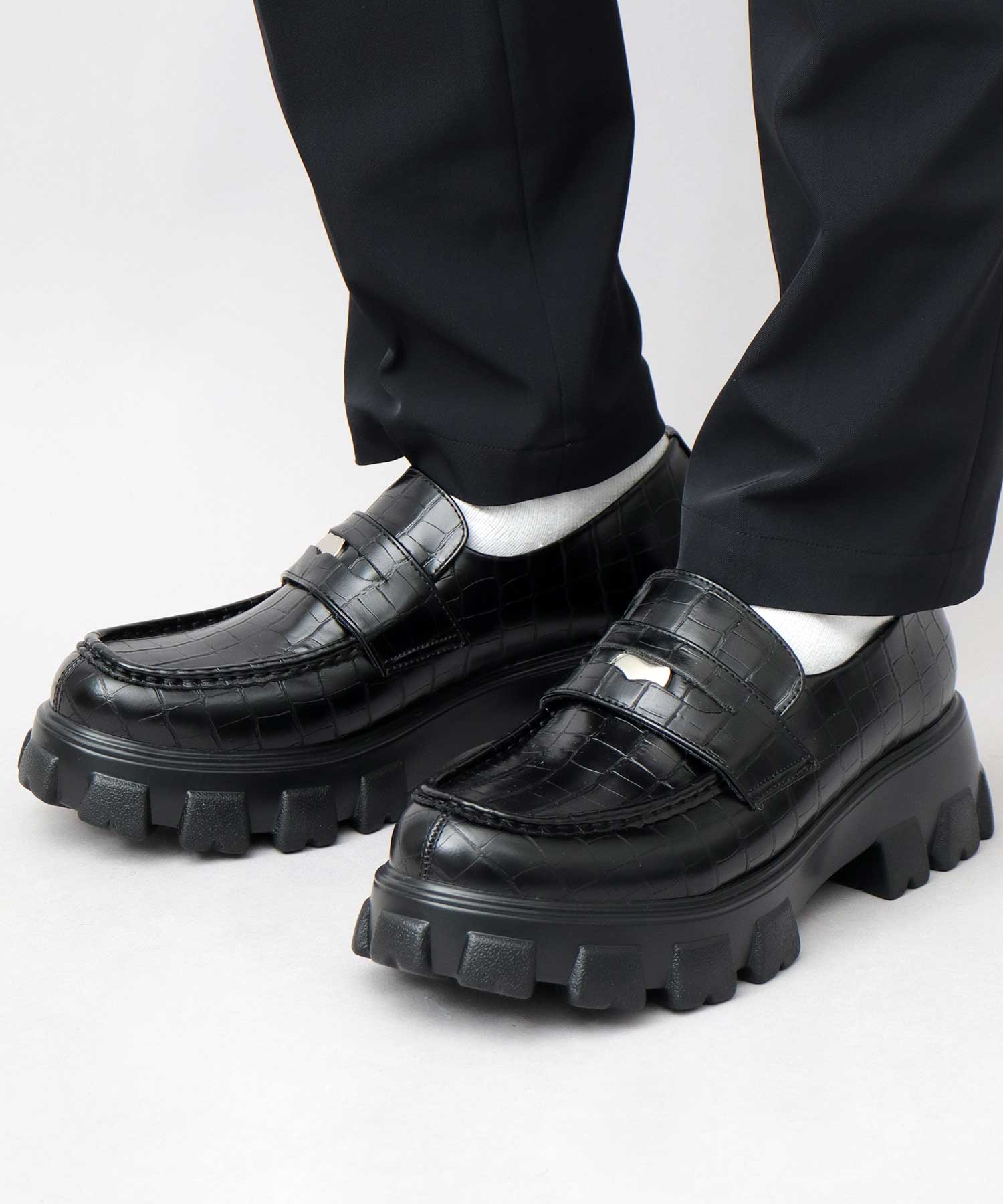 グラベラ glabella コインローファー 厚底 ローファー トラックソール 黒 （ブラック A） ブラック₋A