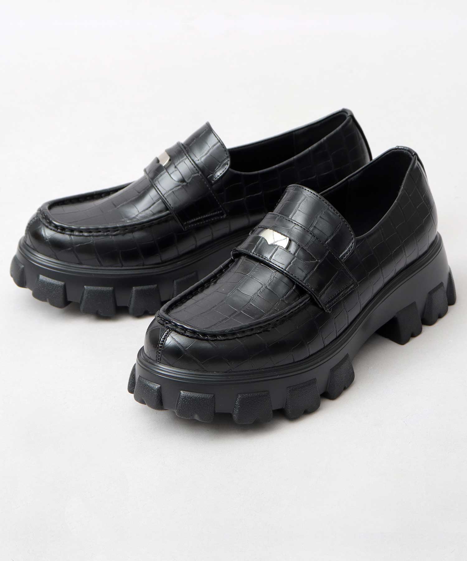 グラベラ glabella コインローファー 厚底 ローファー トラックソール 黒 （ブラック A） ブラック₋A