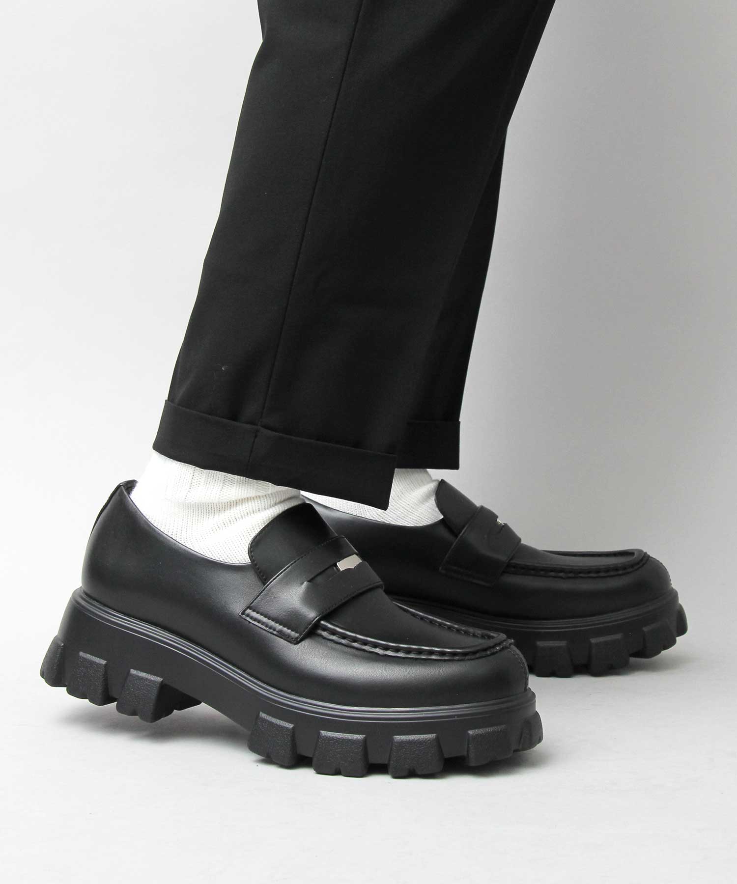 グラベラ glabella コインローファー 厚底 ローファー トラックソール 黒 （ブラック A） ブラック₋A