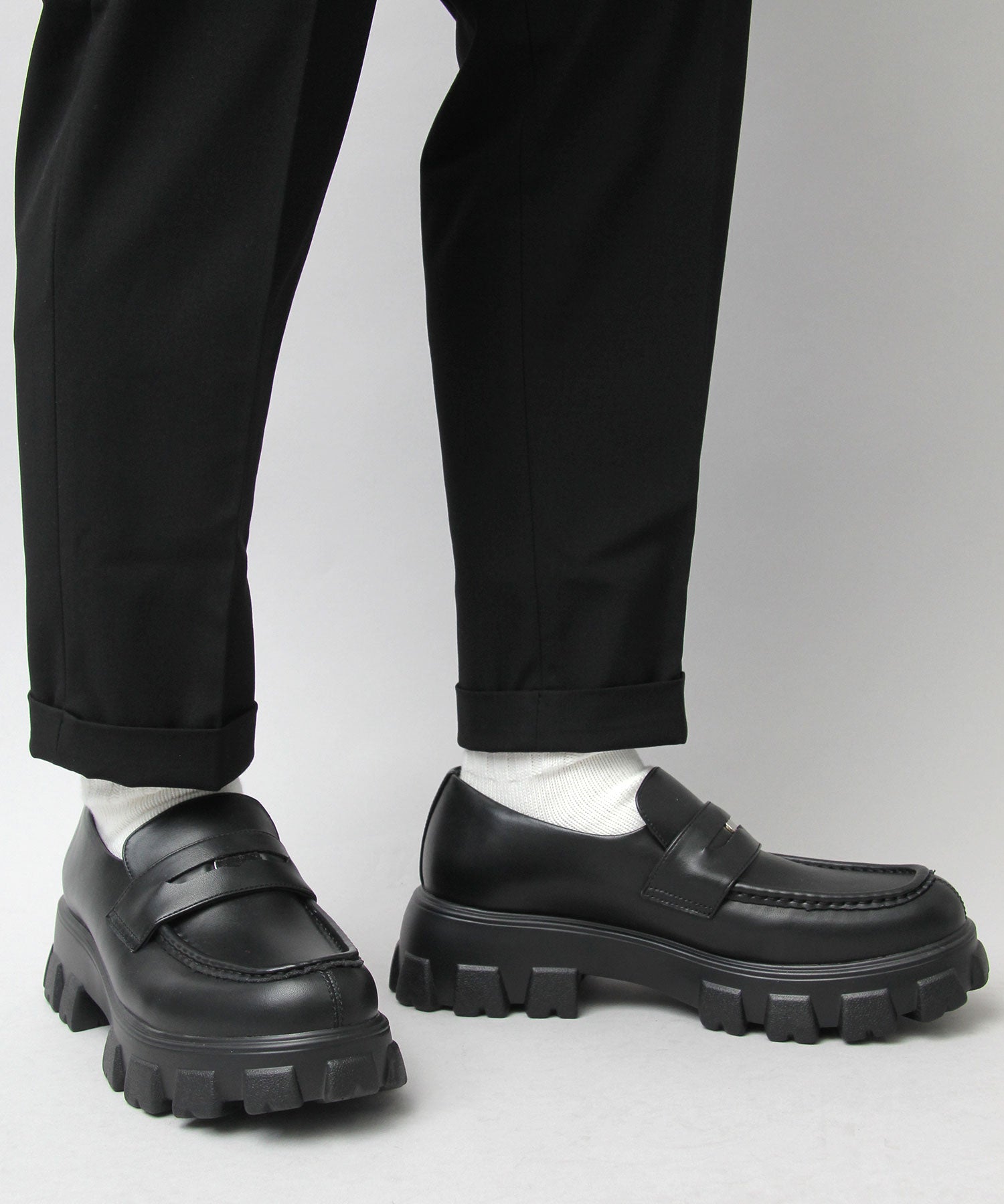 グラベラ glabella コインローファー 厚底 ローファー トラックソール 黒 （ブラック A） ブラック₋A