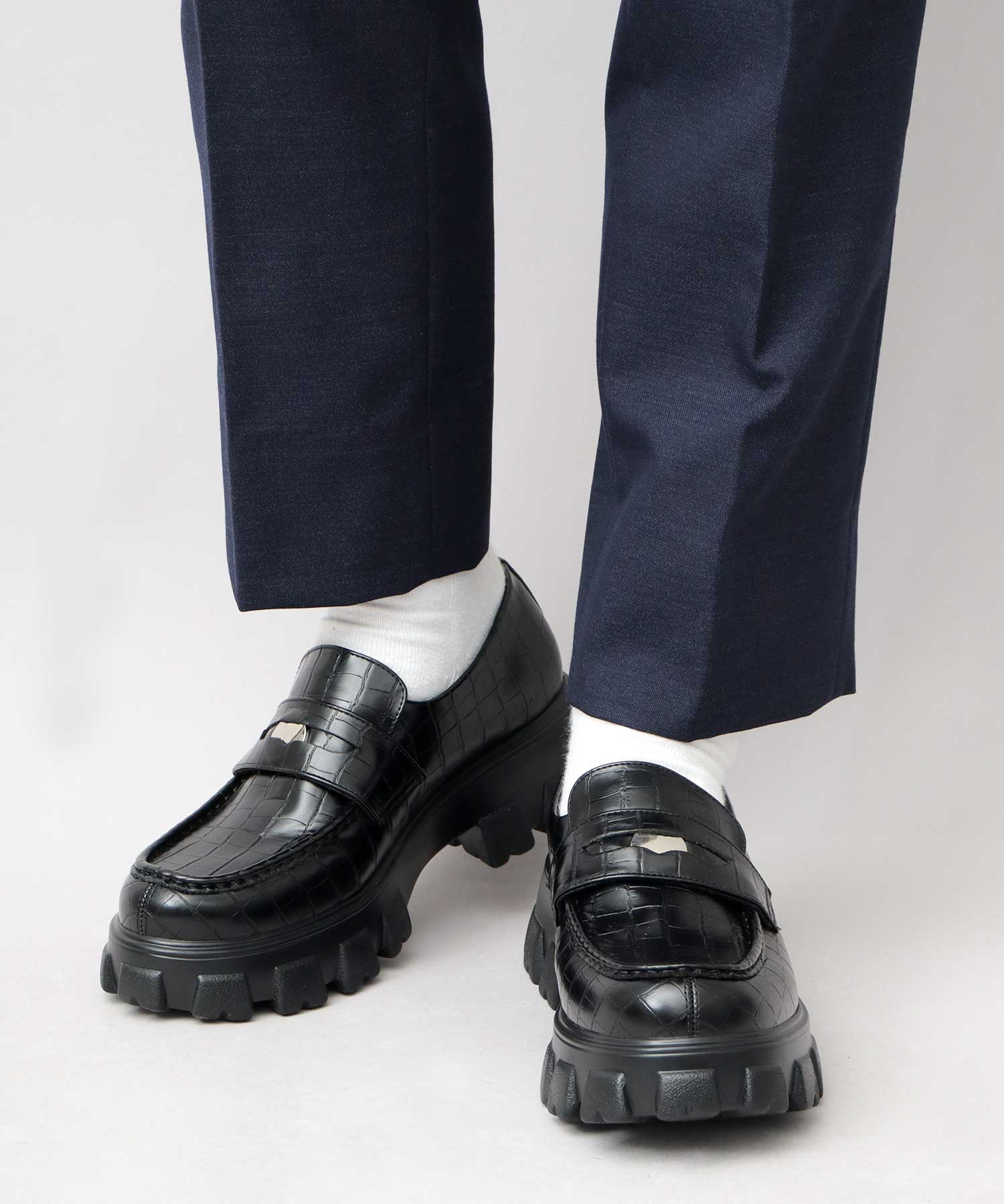 グラベラ glabella コインローファー 厚底 ローファー トラックソール 黒 （ブラック A） ブラック₋A