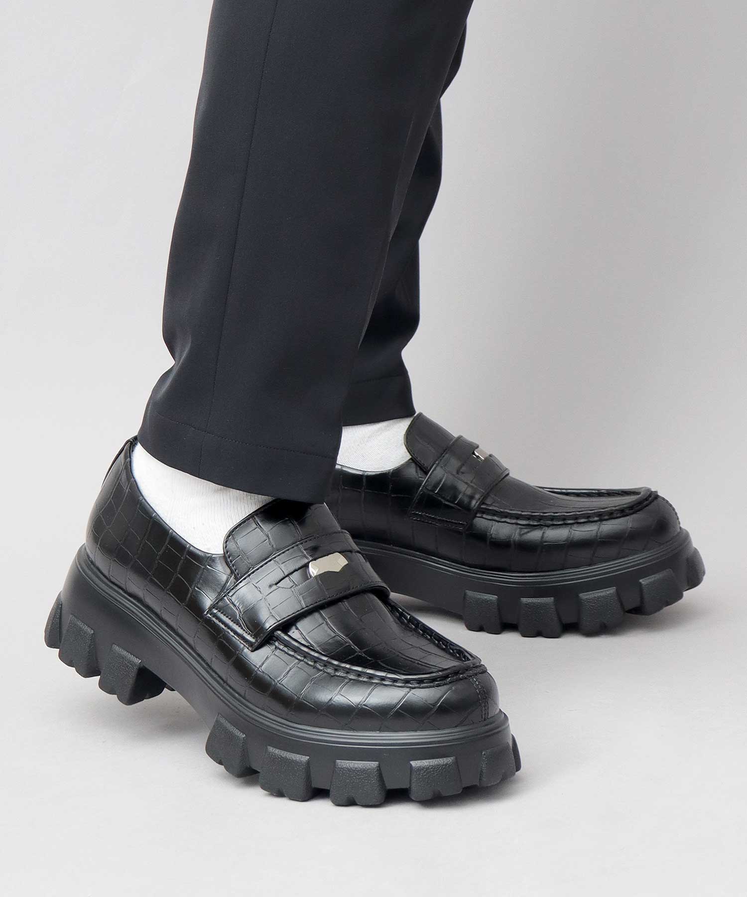 グラベラ glabella コインローファー 厚底 ローファー トラックソール 黒 （ブラック A） ブラック₋A