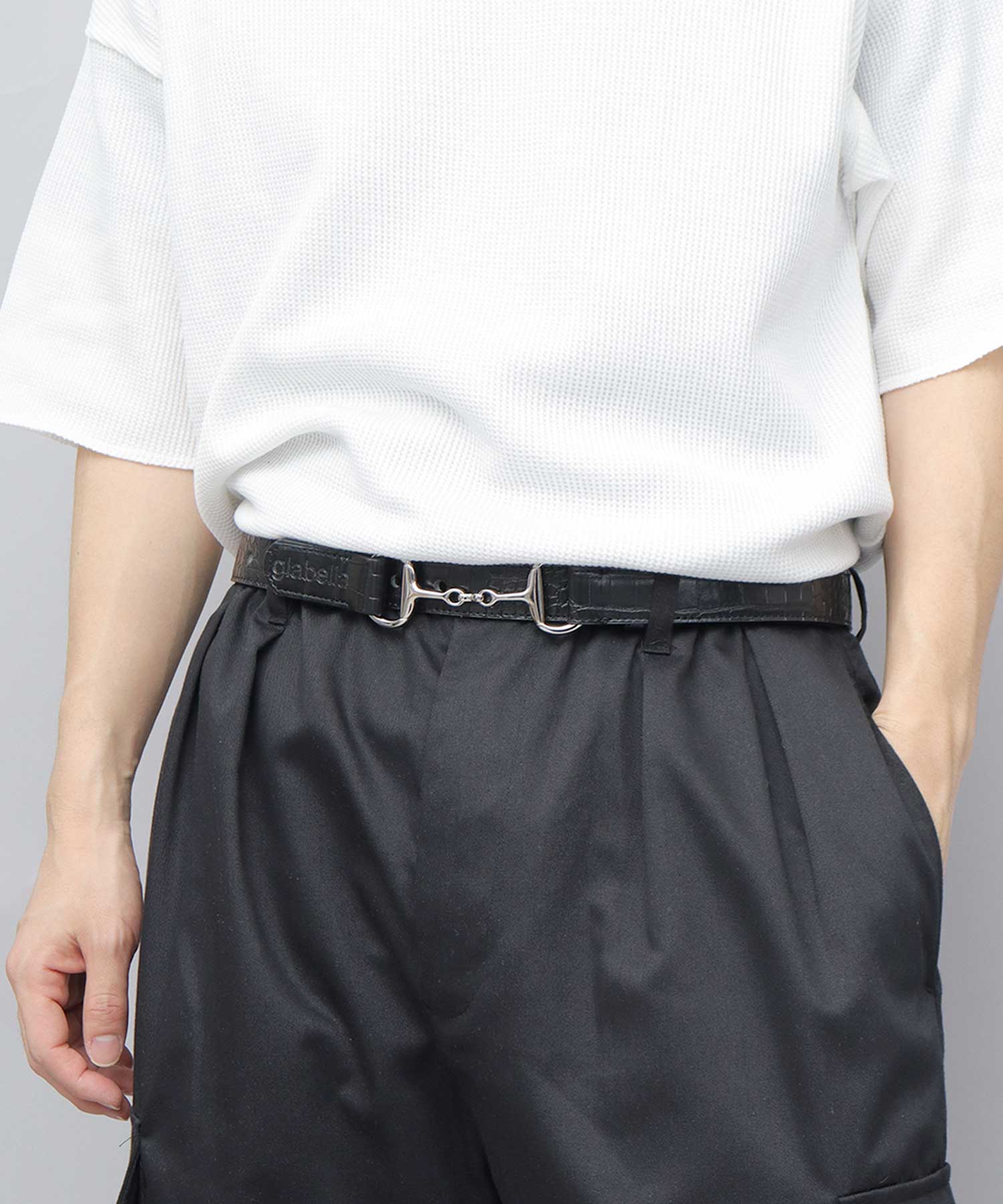 グラベラ glabella ベルト メンズ 細ベルト おしゃれ 合皮 フェイクレザー バックル シンプル 黒 バックルベルト