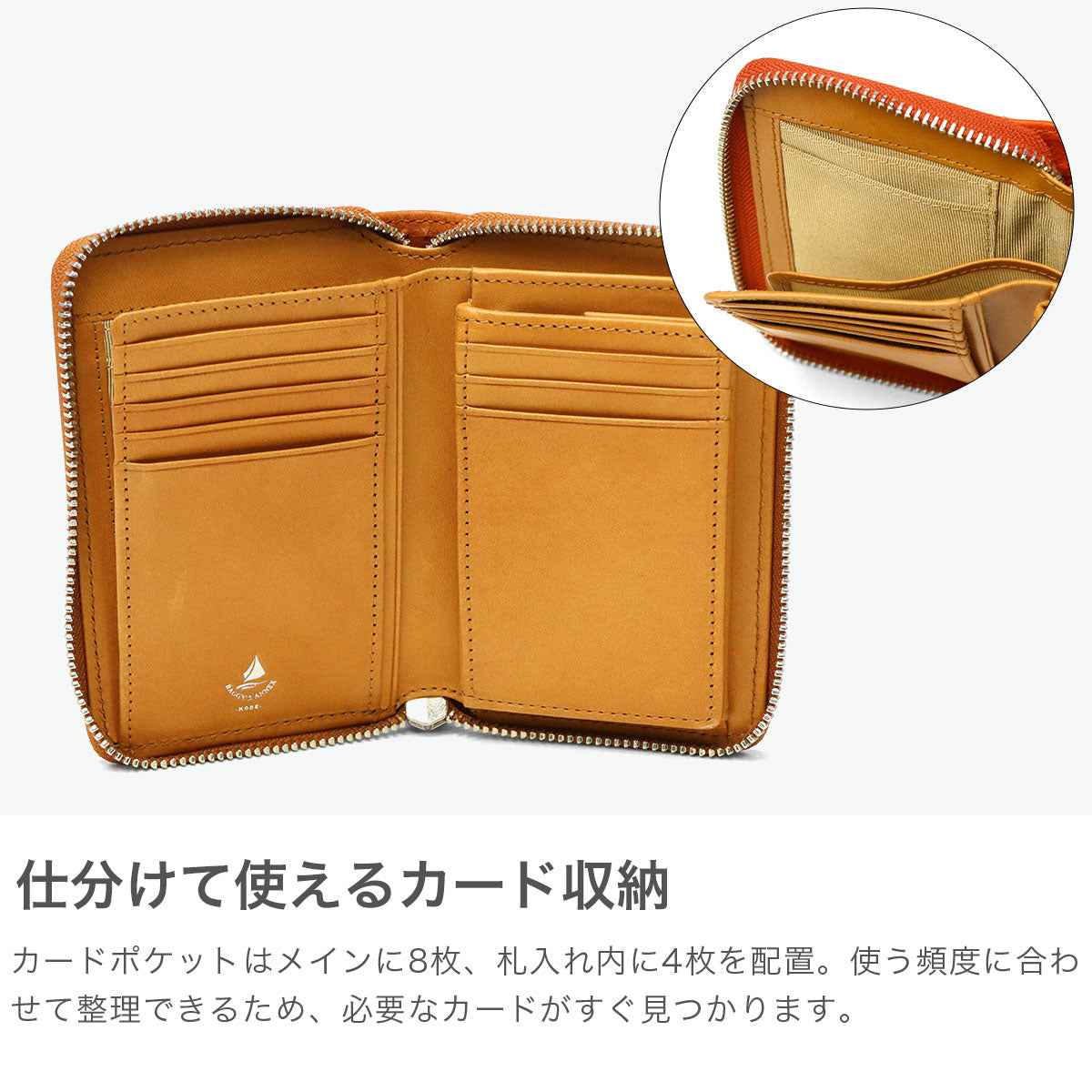 バギーズアネックス BAGGY'S ANNEX 二つ折り財布 レディース ファスナー 使いやすい 財布 大人 本革 レザー ブランド シンプル 革 革財布 コンパクト BOX型 NATURAL BOX  ナチュラルボックス ラウンドハーフ LZKM-3601 （ORANGE） ORANGE
