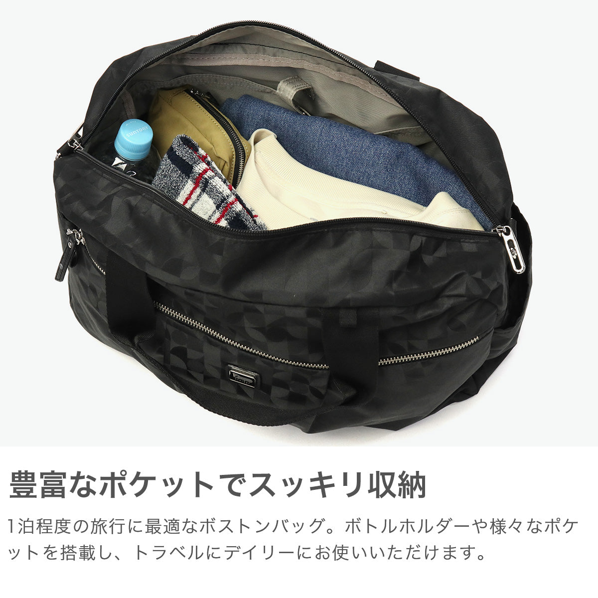 カナナプロジェクトコレクション Kanana project COLLECTION ボストンバッグ レディース 軽量 ブランド 旅行 おしゃれ 小さめ 旅行用 撥水 きれいめ 旅行バッグ 2WAY バッグ A4 斜めがけ VYG マリティマ 68736 （ブラック） ブラック
