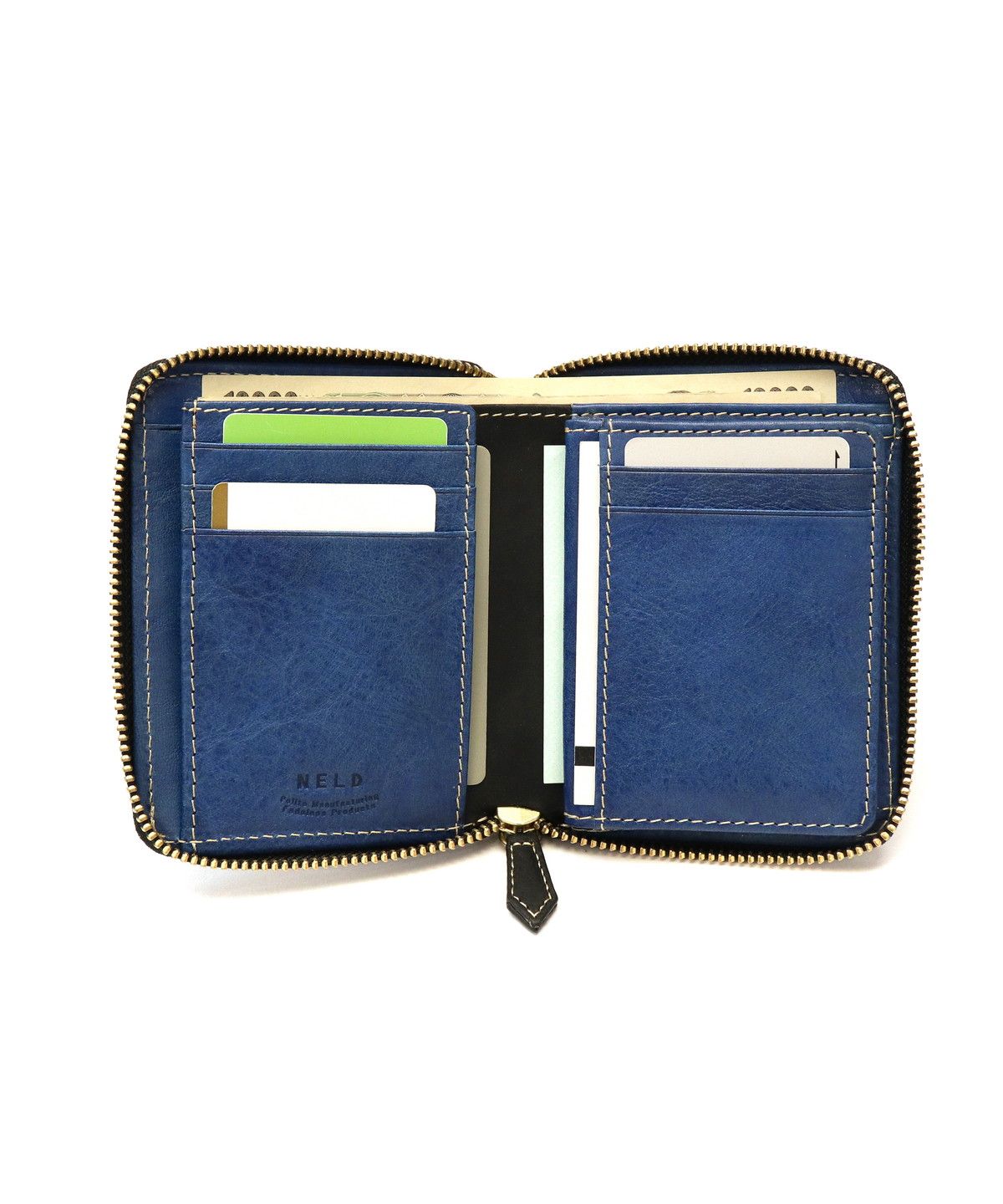 ネルド NELD ネルド 財布 NELD ELBA エルバ ラウンドミドル財布 二つ折り財布 BOX型小銭入れ ラウンドファスナー 本革 大人 シンプル AN218 （ブラック） ブラック