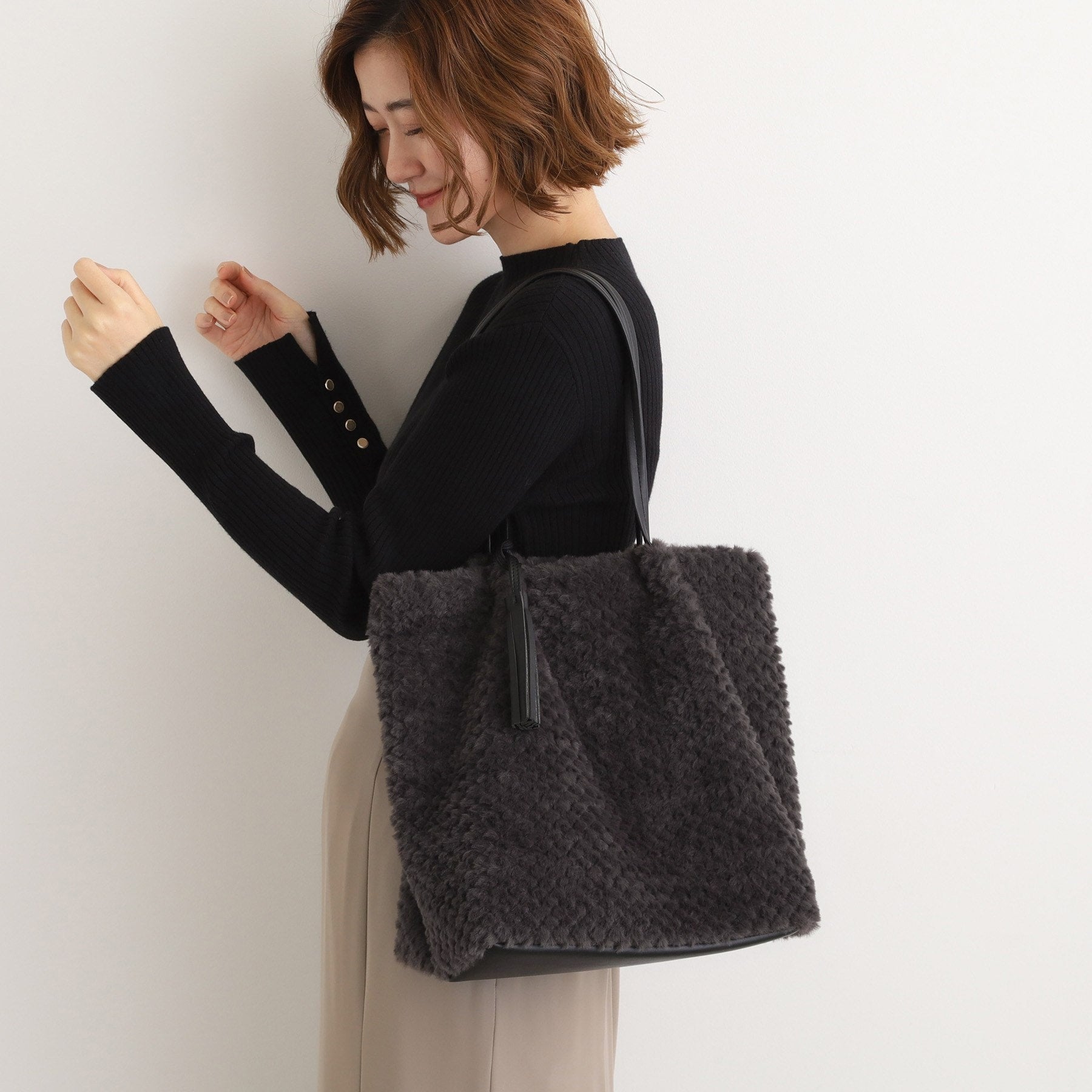 グローブ grove ポコポコエコファータッセルトート （チャコールグレー(014)） チャコールグレー(014)