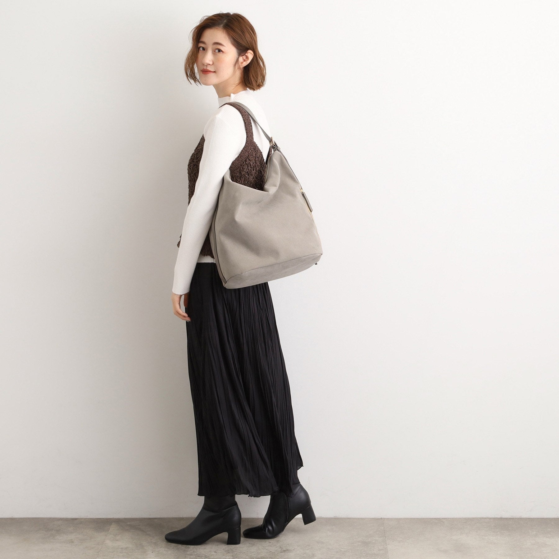 グローブ grove スエード調コンビワンンショルダー （ダークグレー(014)） ダークグレー(014)