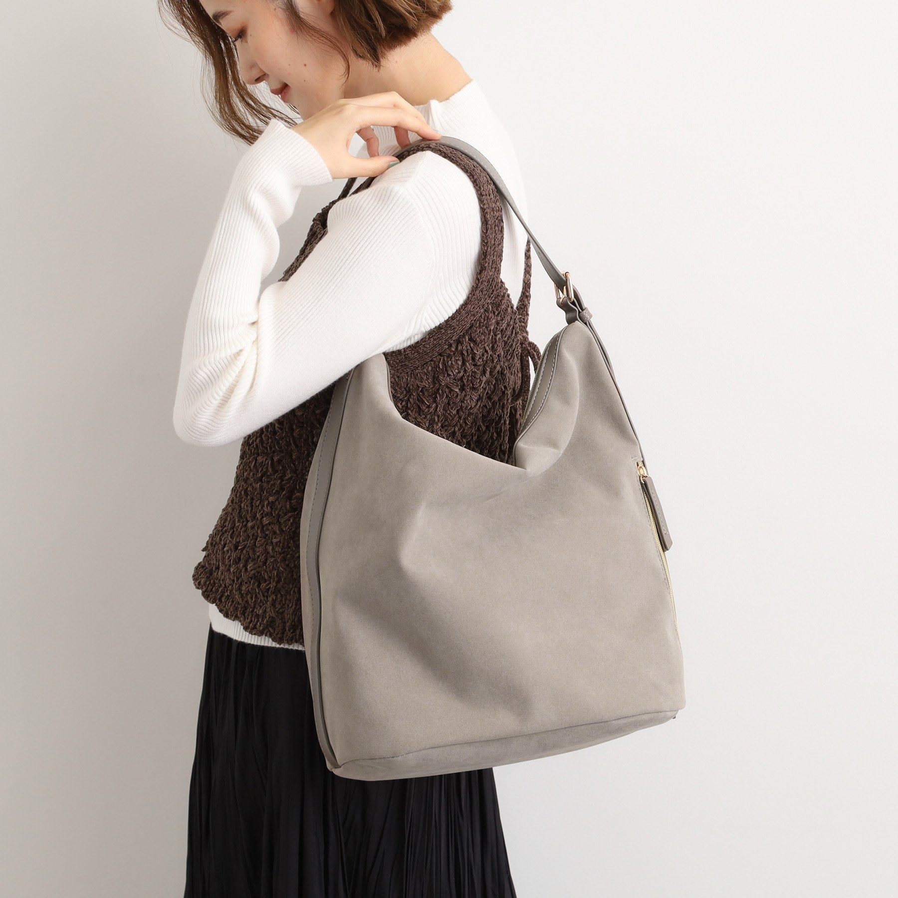 グローブ grove スエード調コンビワンンショルダー （グレー(012)） グレー(012)