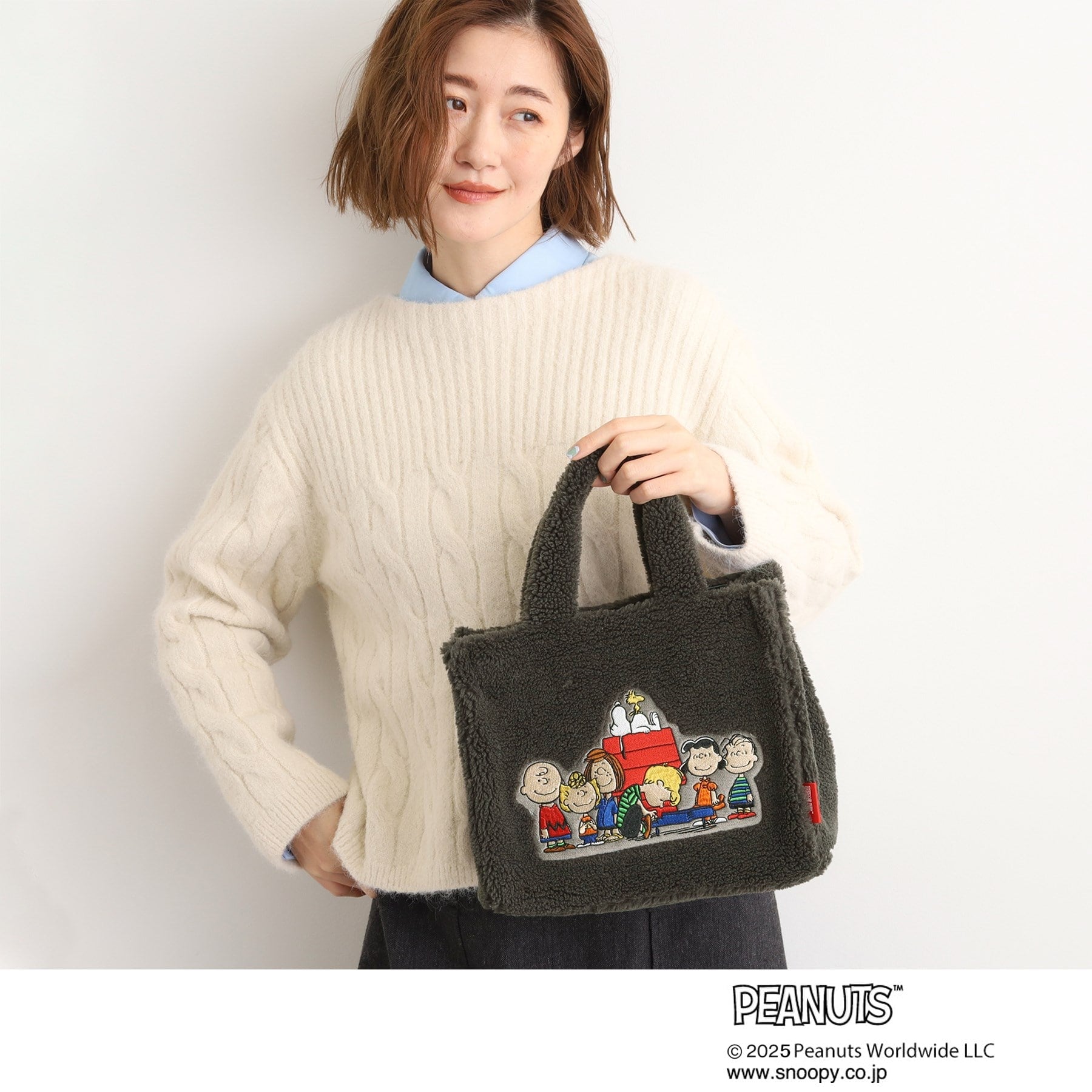 グローブ grove 【PEANUTS】ボアスクエア2WAYトート （ブラック(019)） ブラック(019)