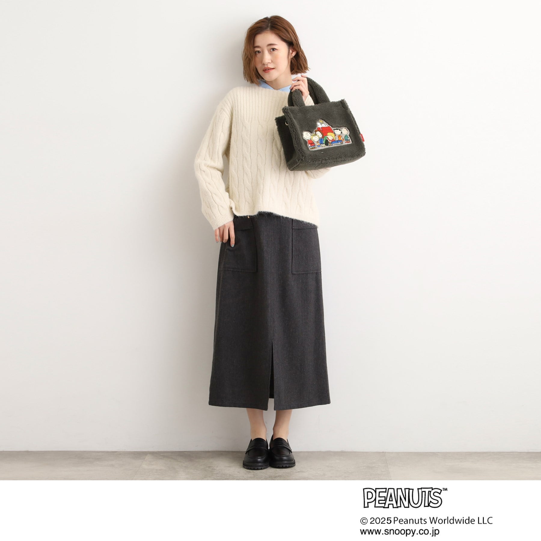 グローブ grove 【PEANUTS】ボアスクエア2WAYトート （ブラック(019)） ブラック(019)